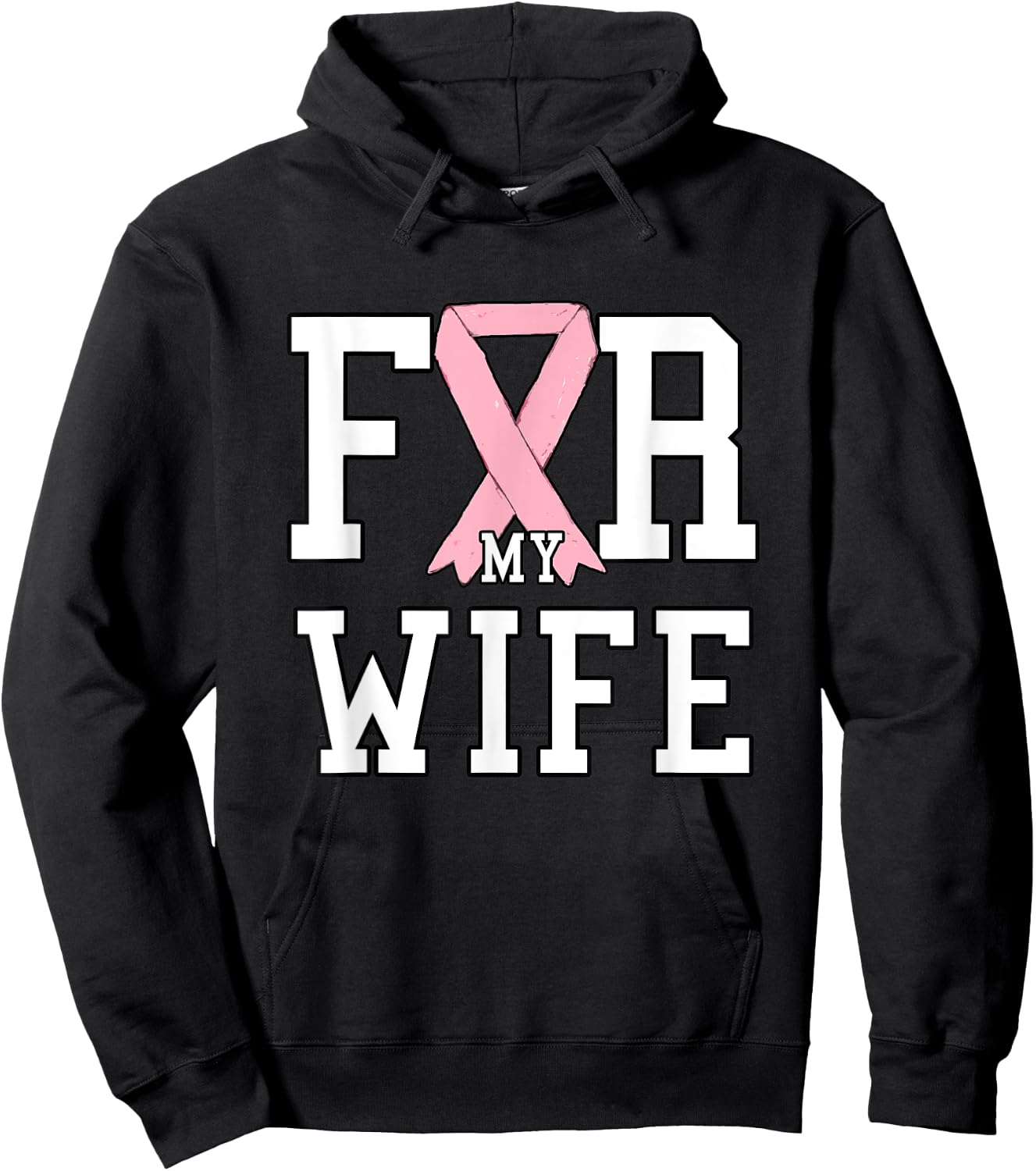 Husband Cure Breast Cancer for My Wife Pink Ribbon Hoodie - Hoodie | Black