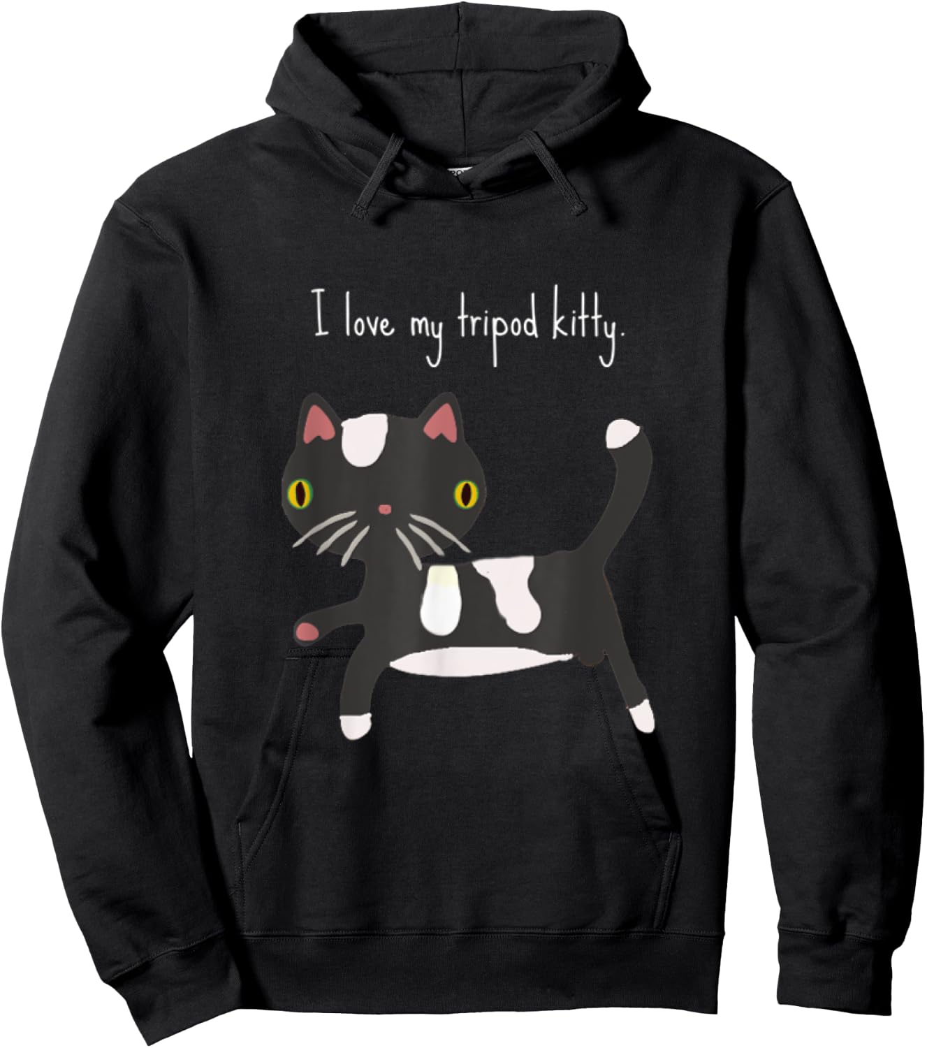 I love my tripod kitty, three legged cat pride, black white Hoodie - Hoodie | Black