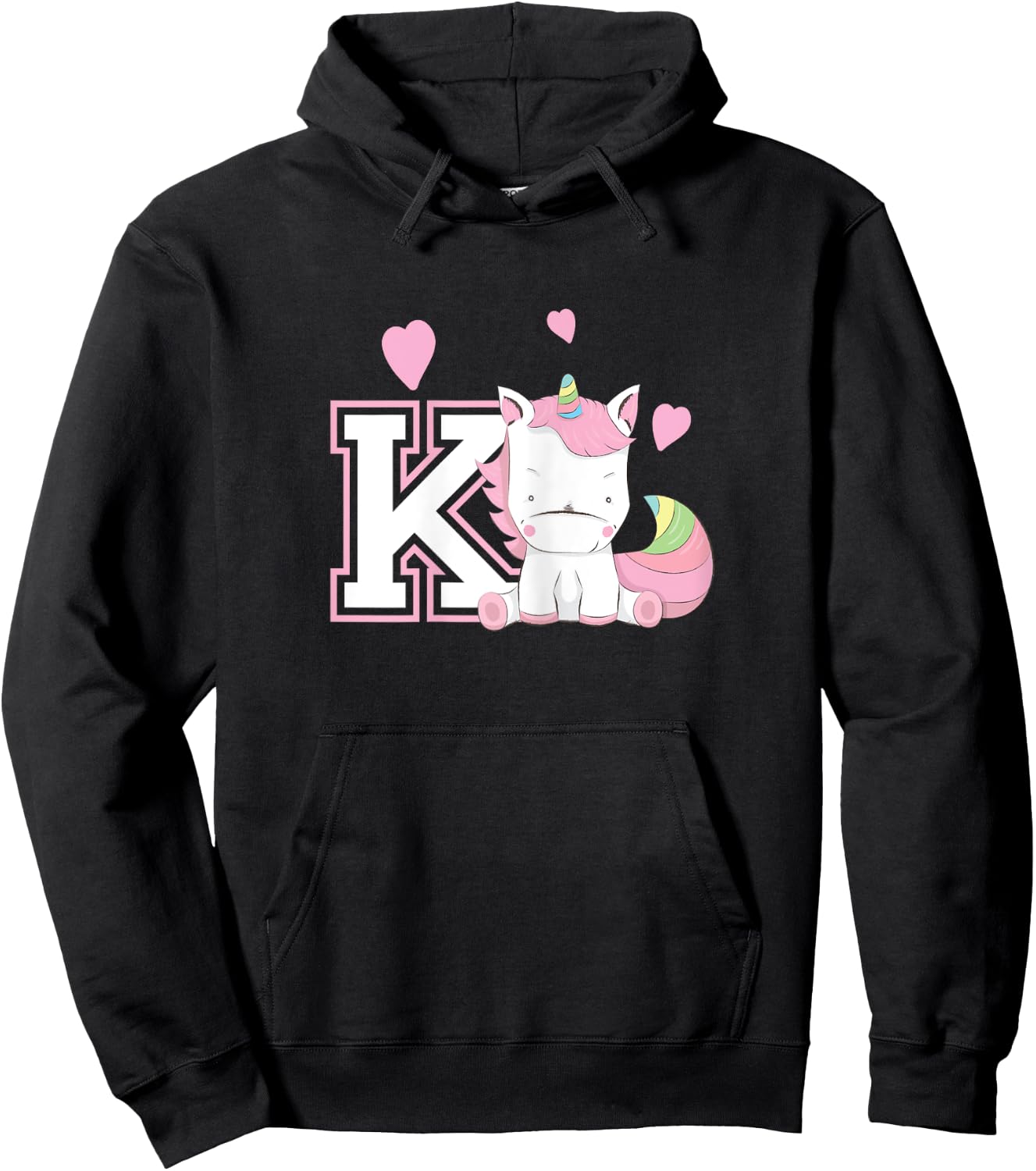 Letter K Monogram Girls Unicorn Gift Hoodie - Hoodie | Black