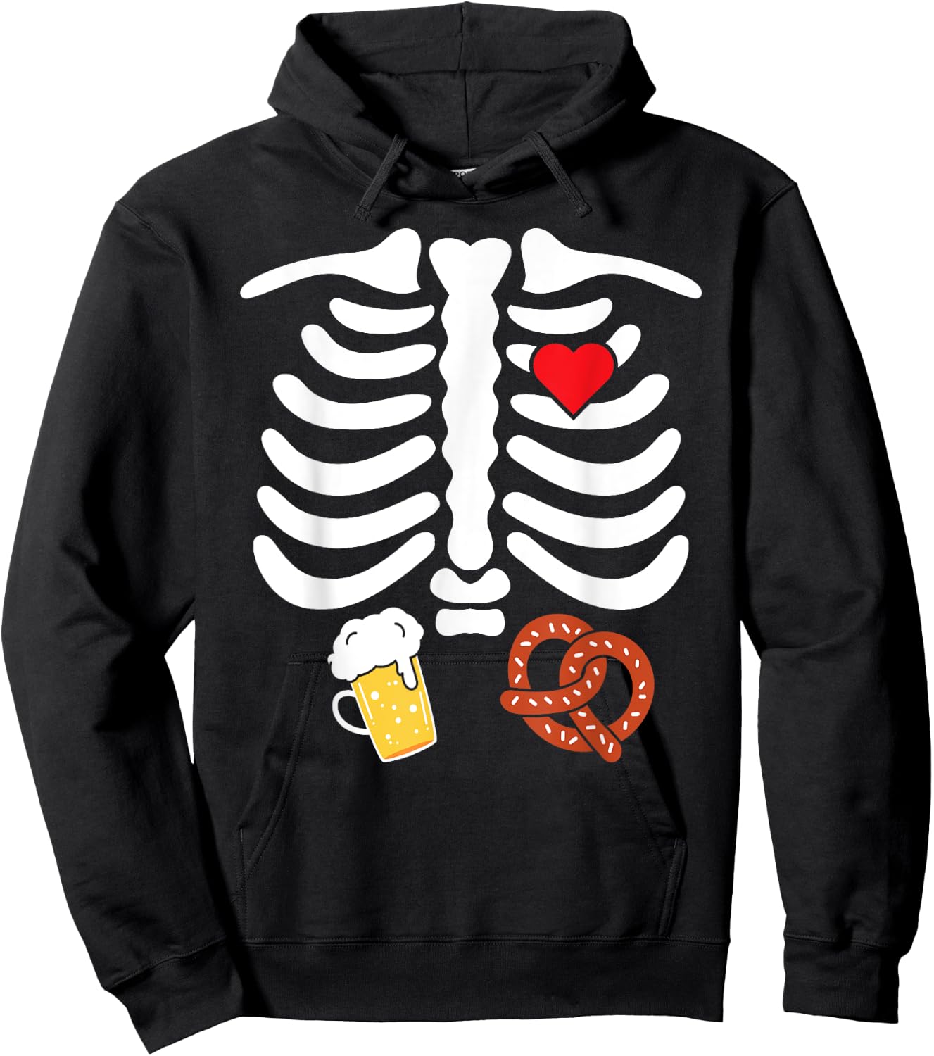 Halloween Skeleton Food Belly Beer Pretzel T Shirt Hoodie - Hoodie | Black