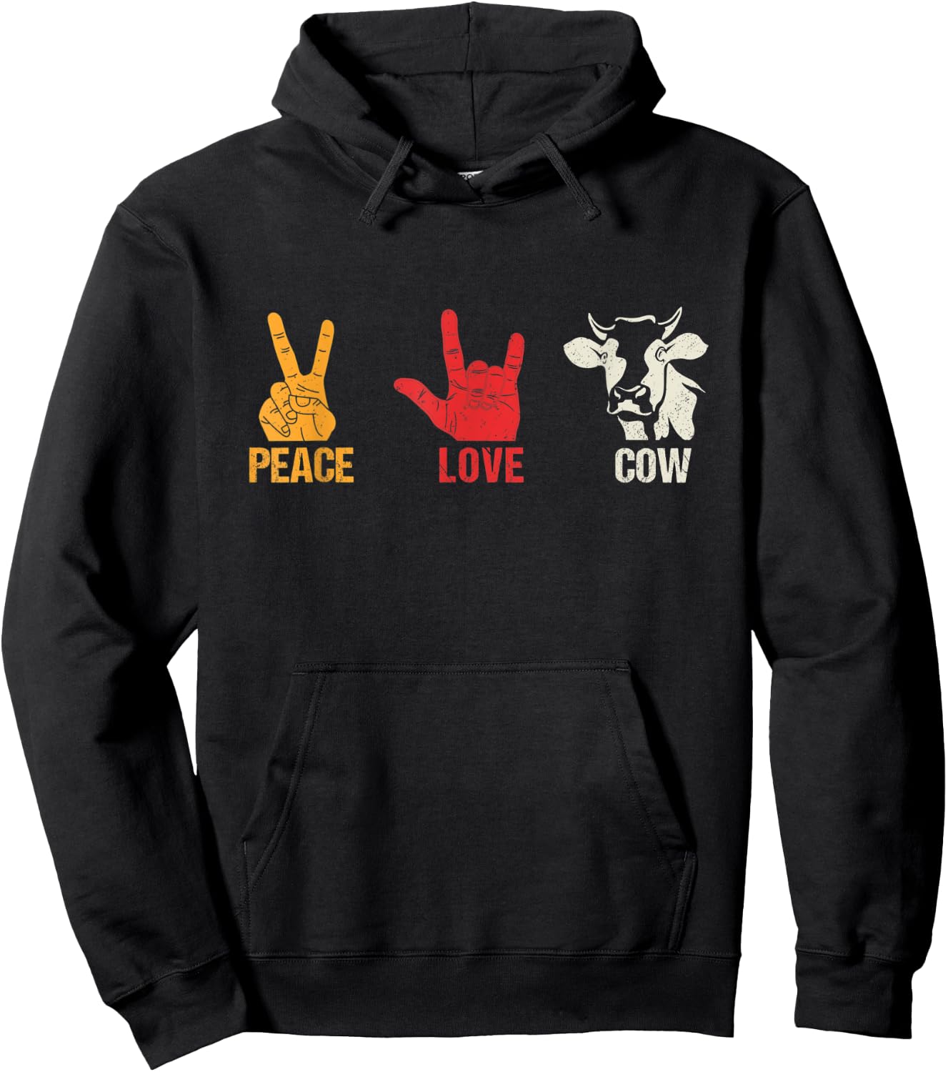 Peace Love Cow Vintage Cows Gift Farmers and Ranchers Hoodie - Hoodie | Black