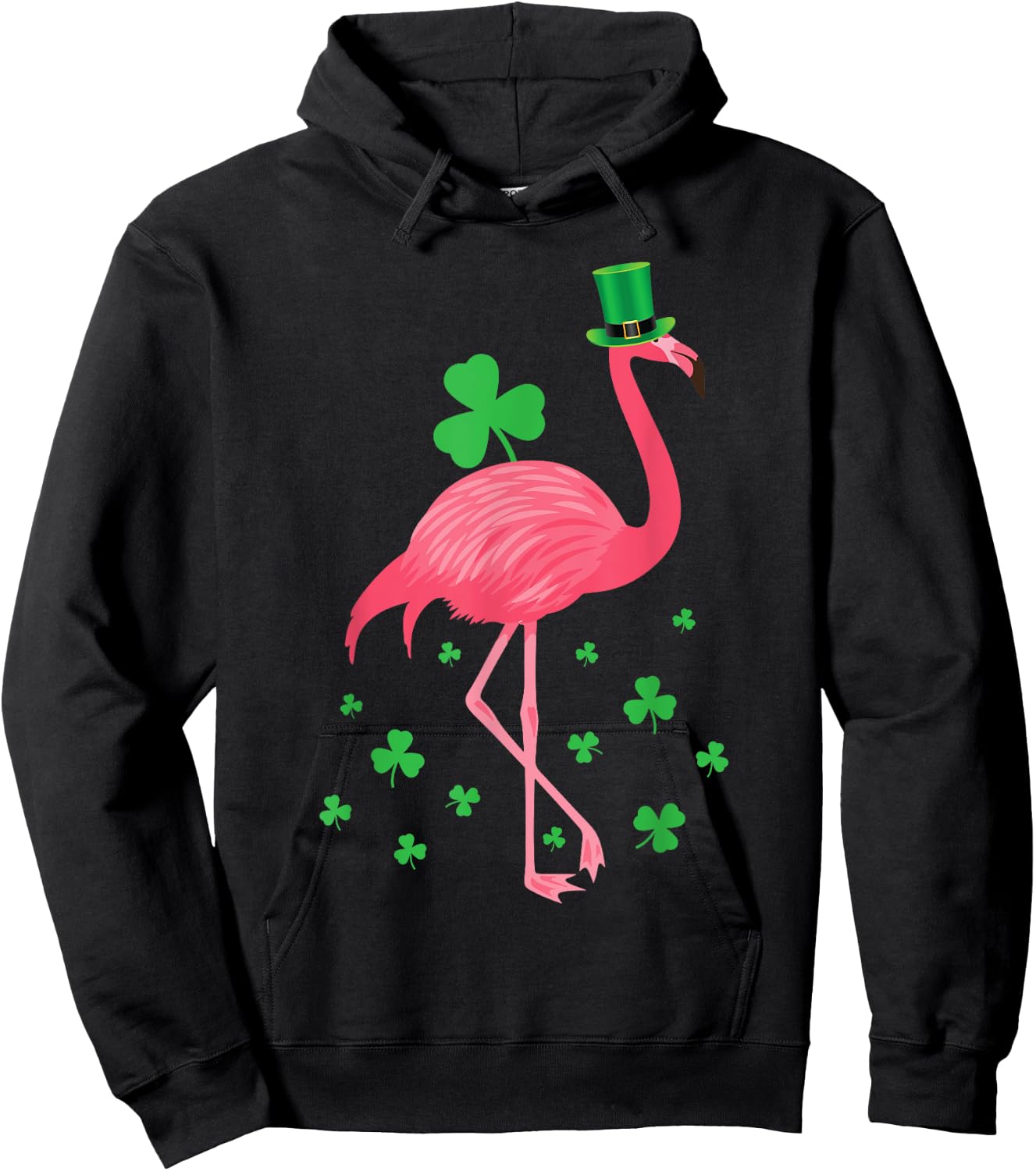 Flamingo Shamrock Leprechaun St Patricks Day Hoodie - Hoodie | Black