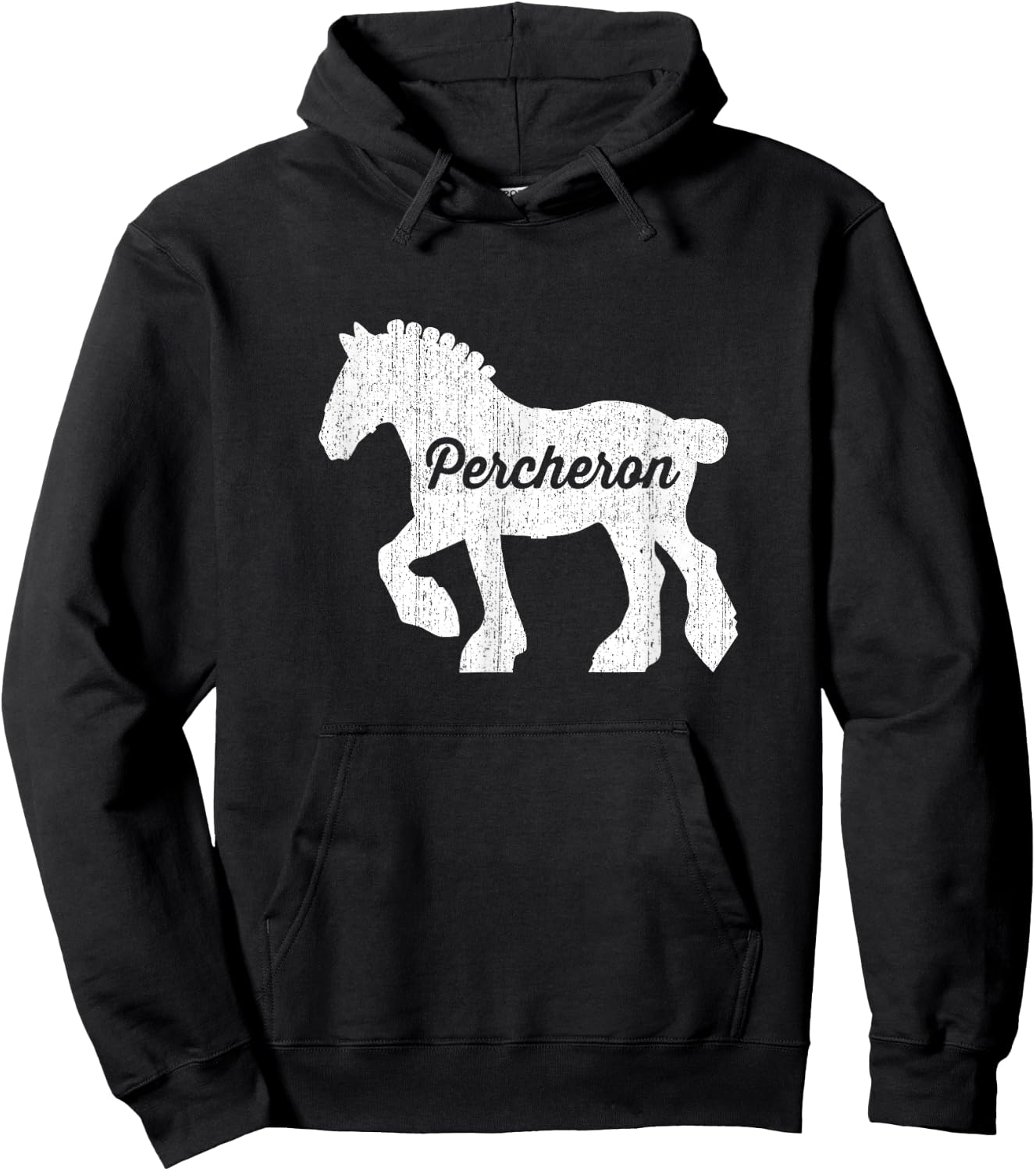 Distressed Silhouette of Percheron Draft Horse Hoodie - Hoodie | Black