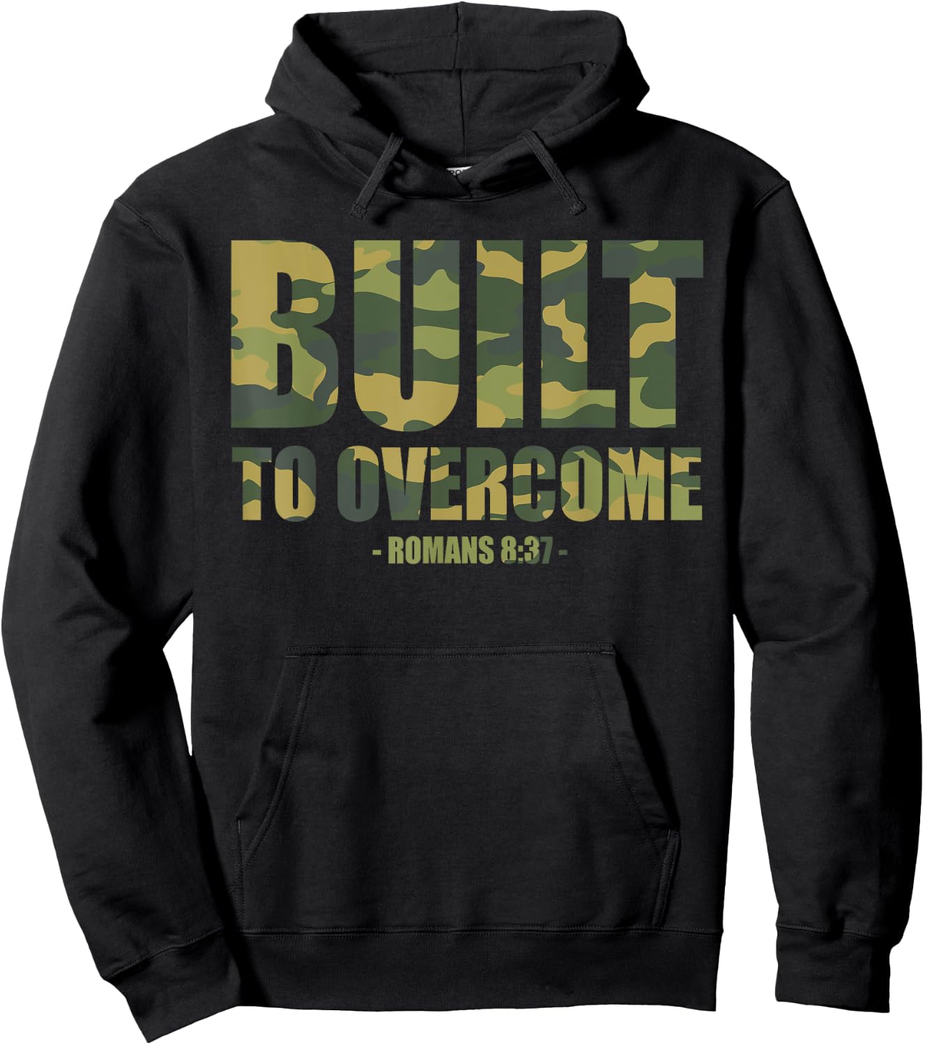 Built to Overcome Christian Men Camo Scripture Gym Workout Hoodie - Hoodie | Black