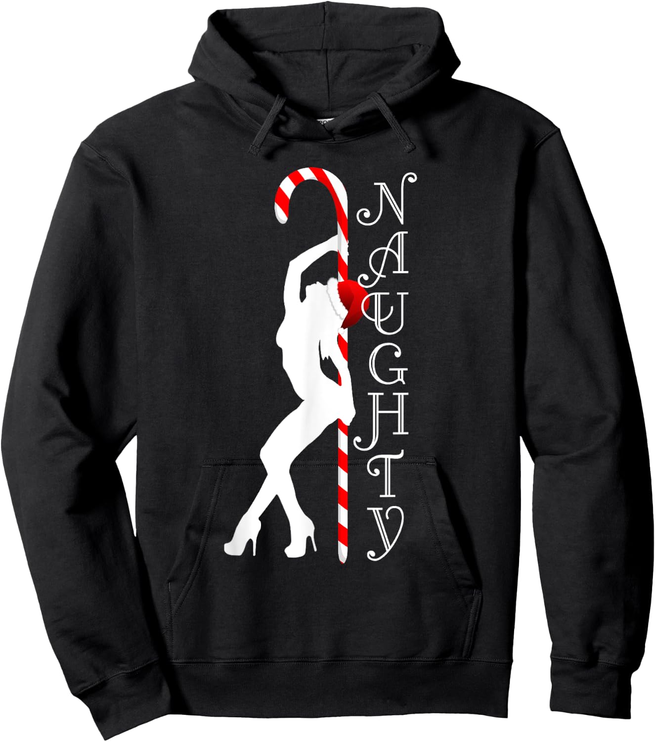 "Naughty Stripper HoHoHo" Funny Ugly Christmas Sweater Party Hoodie - Hoodie | Black