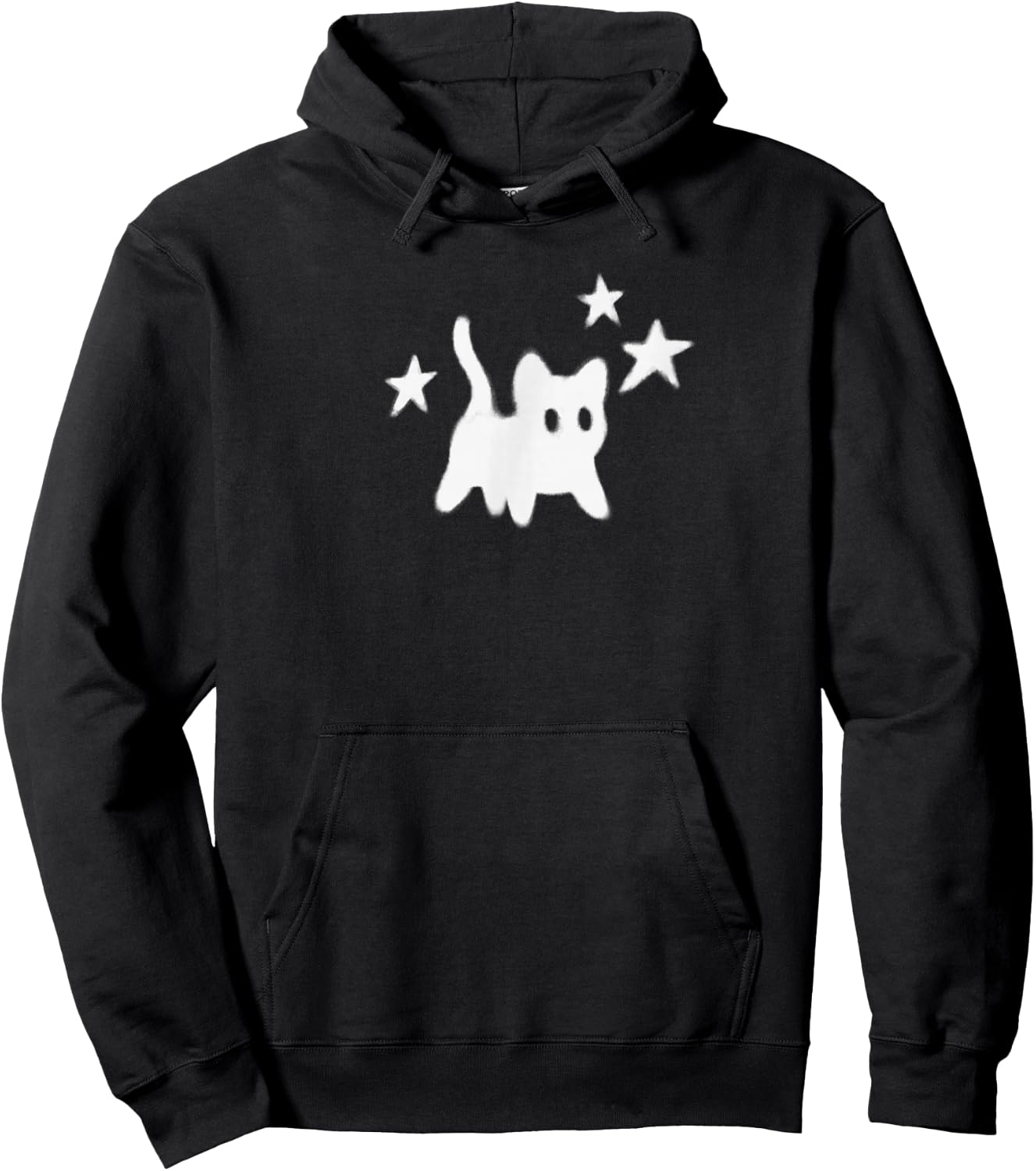 Y2K 90s Scary Tomcat Cat is Scared Under Starry Hoodie - Hoodie | Black