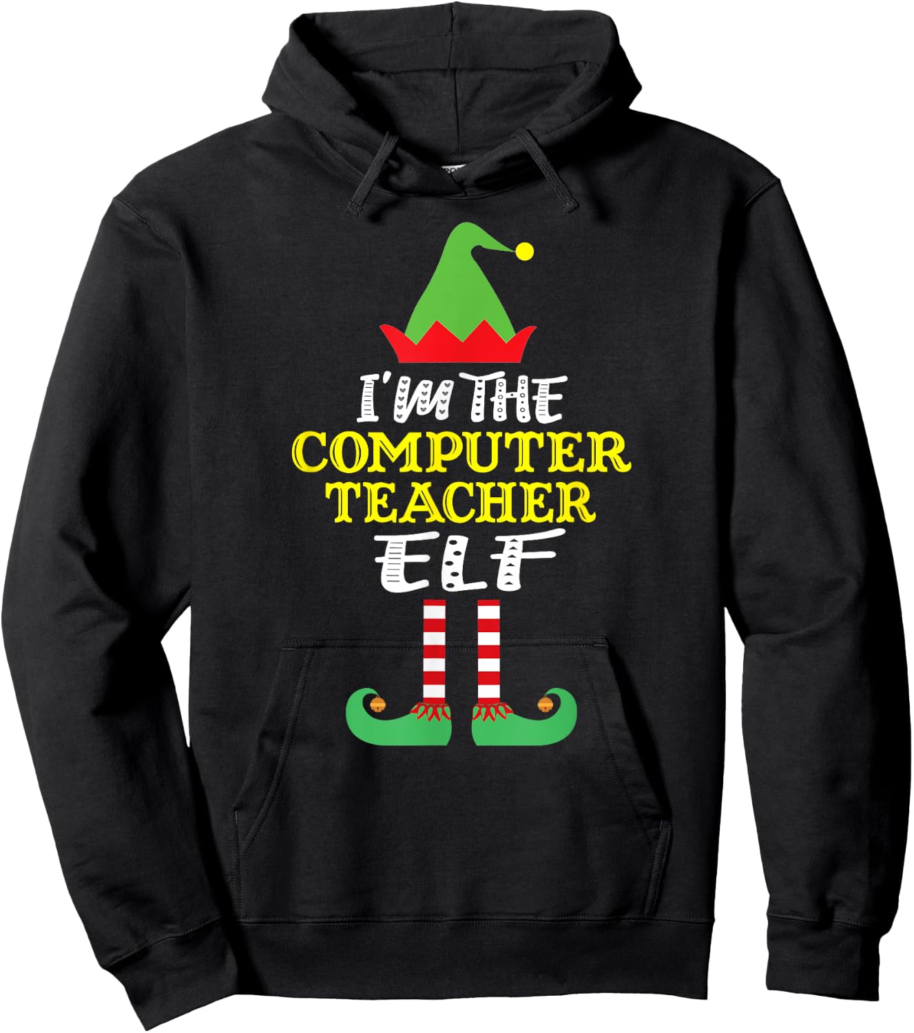 Computer Teacher Elf Matching Family Group Christmas Women Hoodie - Hoodie | Black