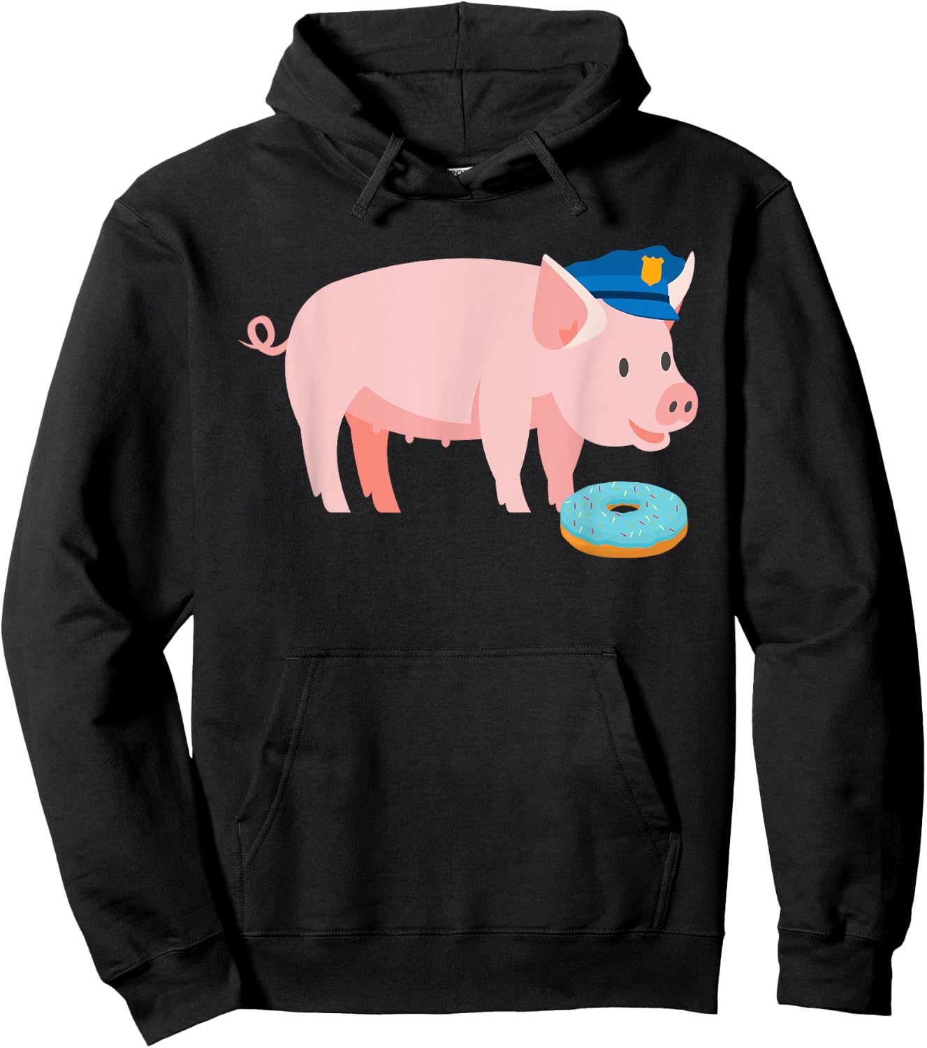 Funny Police Officer Pig Cop and Doughnut Joke Gift Hoodie - Hoodie | Black