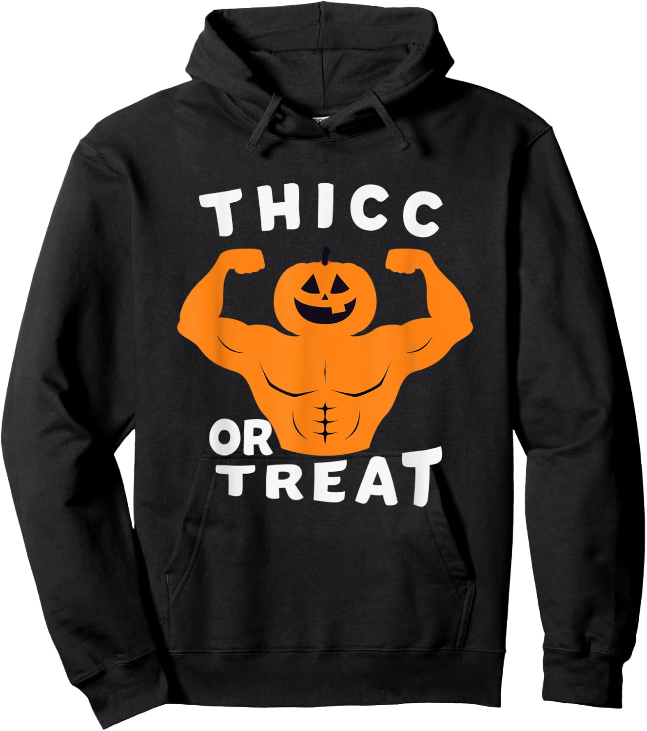 Thicc Or Treat , funny halloween muscule pumpkin Hoodie - Hoodie | Black