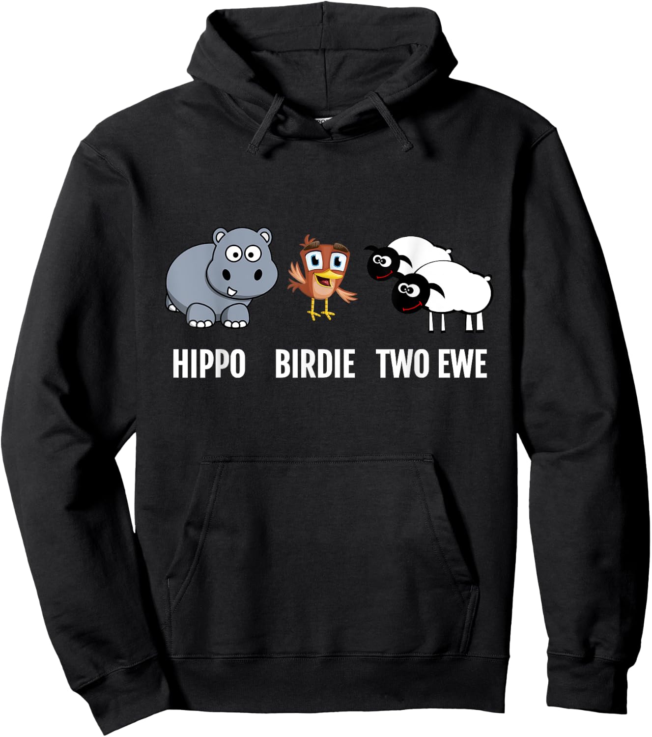 Funny Birthday Shirt Hippo Birdie Two Ewe pun Hoodie - Hoodie | Black