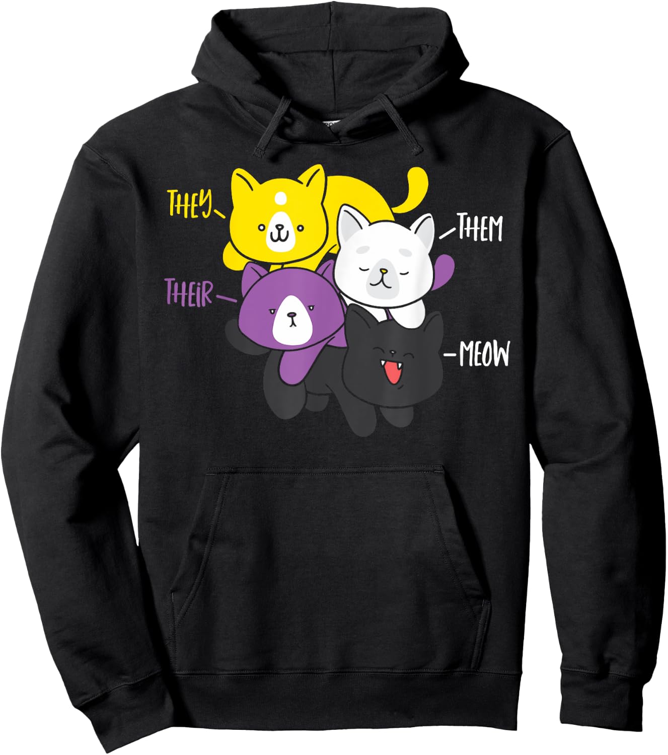 They Their Them Meow Nonbinary Cat Enby Flag Non Binary Hoodie - Hoodie | Black