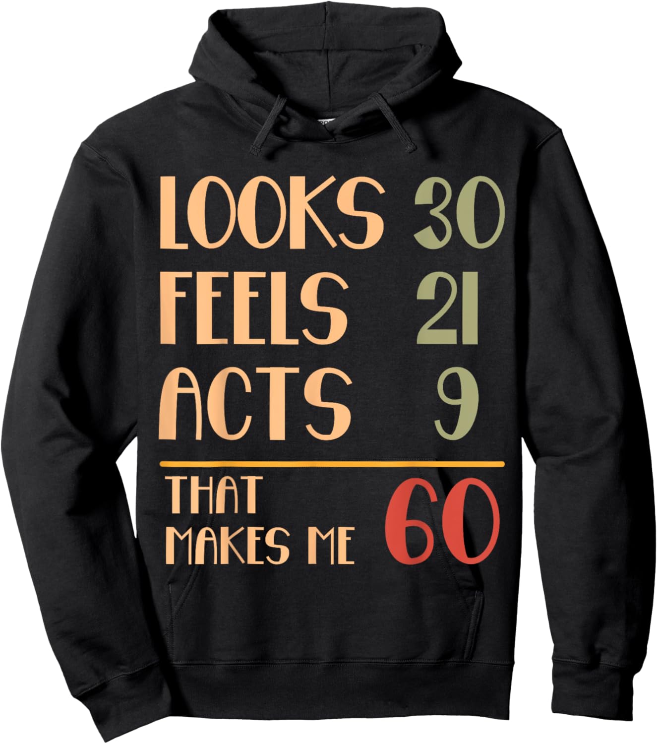 Funny 60th Birthday Humor Looks 30 Feels 21 Acts 9 Sixty Hoodie - Hoodie | Black