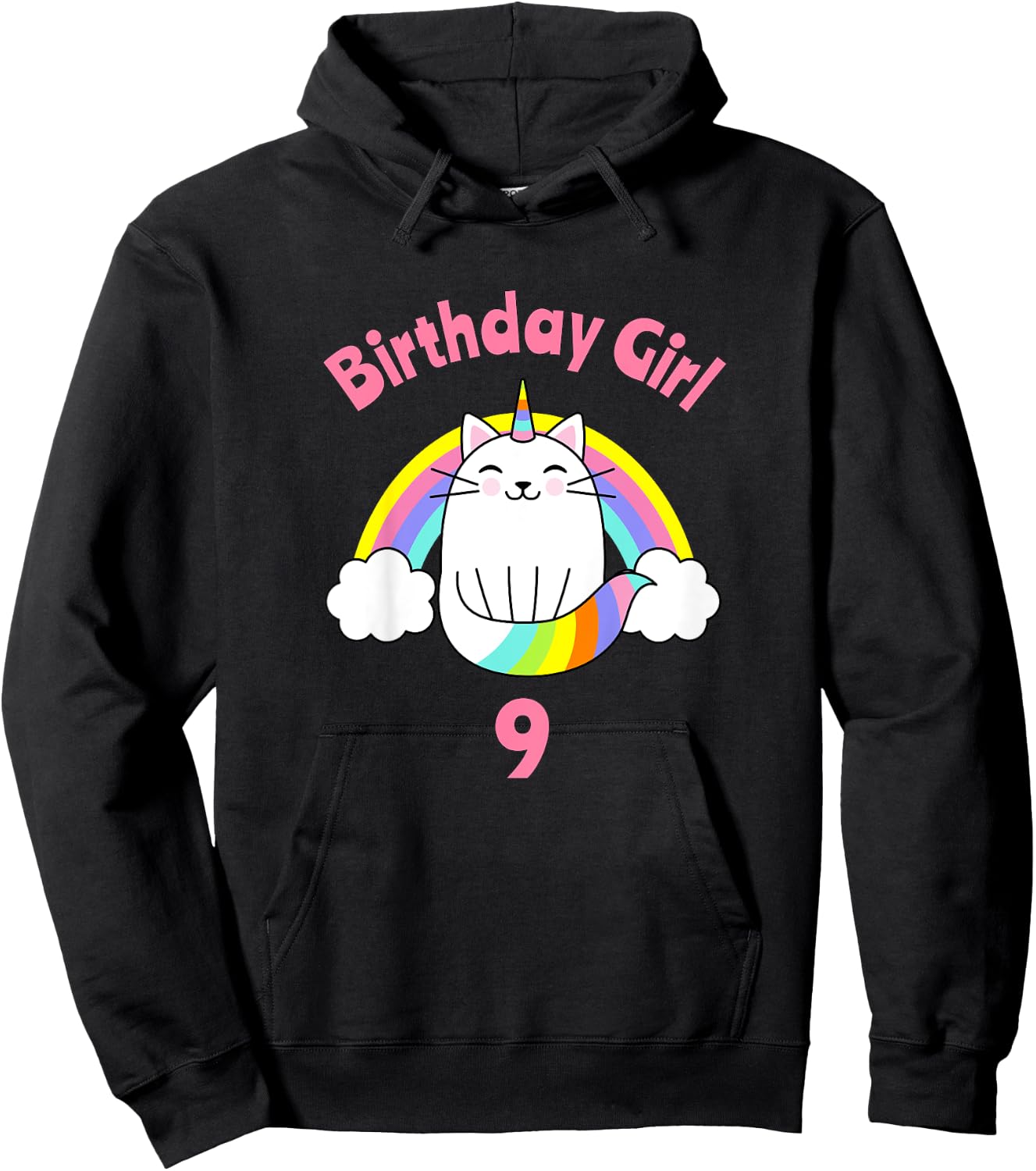 Kids Birthday Girl for Girls 9 Year Old 9th Party Nine Hoodie - Hoodie | Black