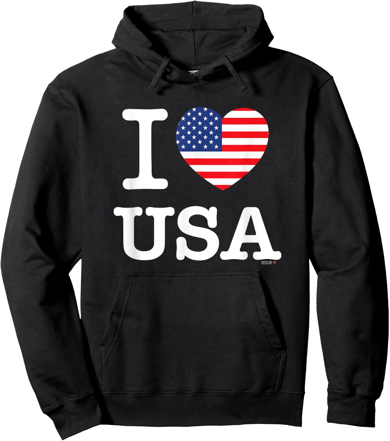 I Love USA White United States of America Flag Heart Hoodie - Hoodie | Black