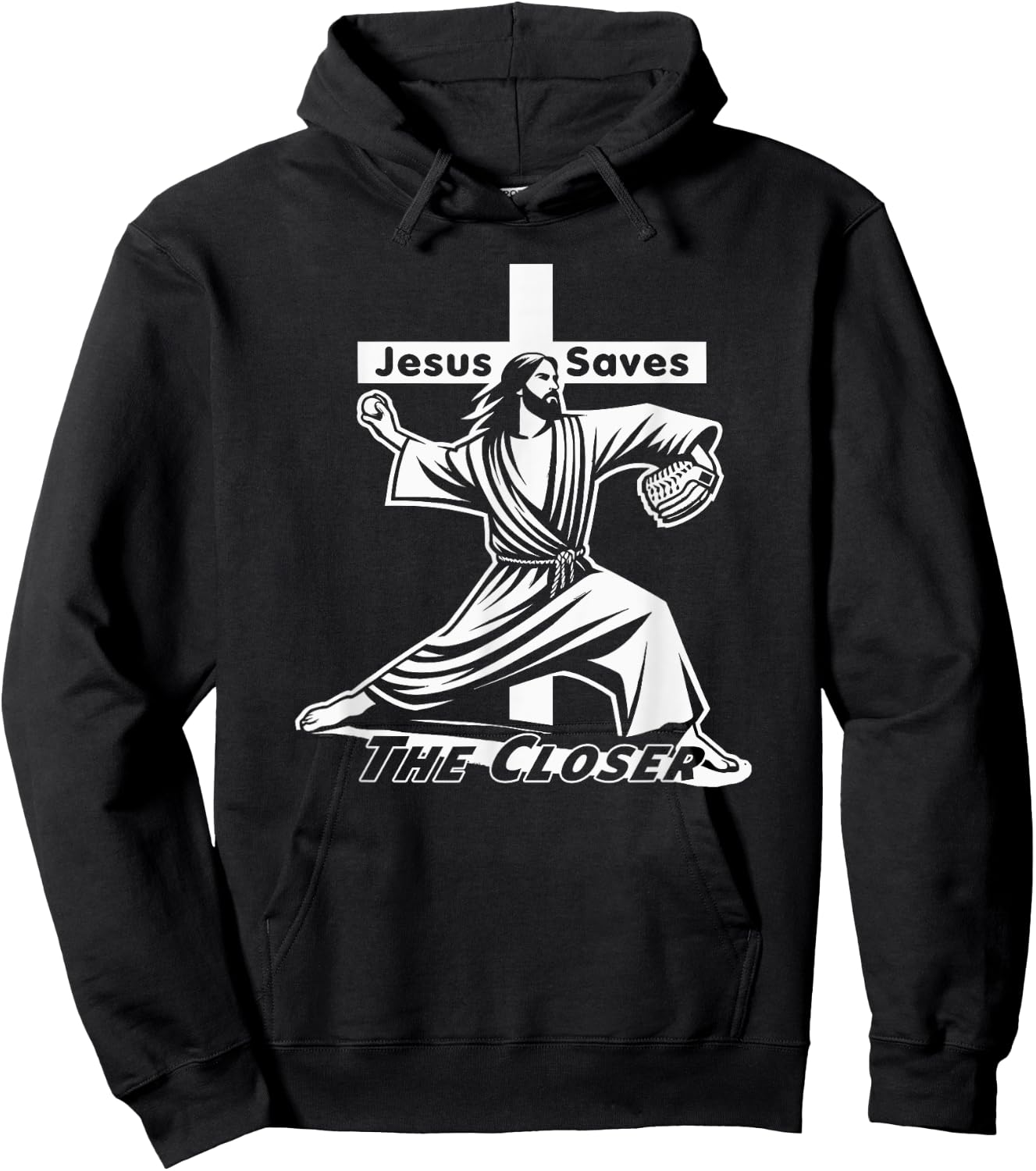 Baseball Christian Pitcher Christ Jesus Saves the Closer Hoodie - Hoodie | Black