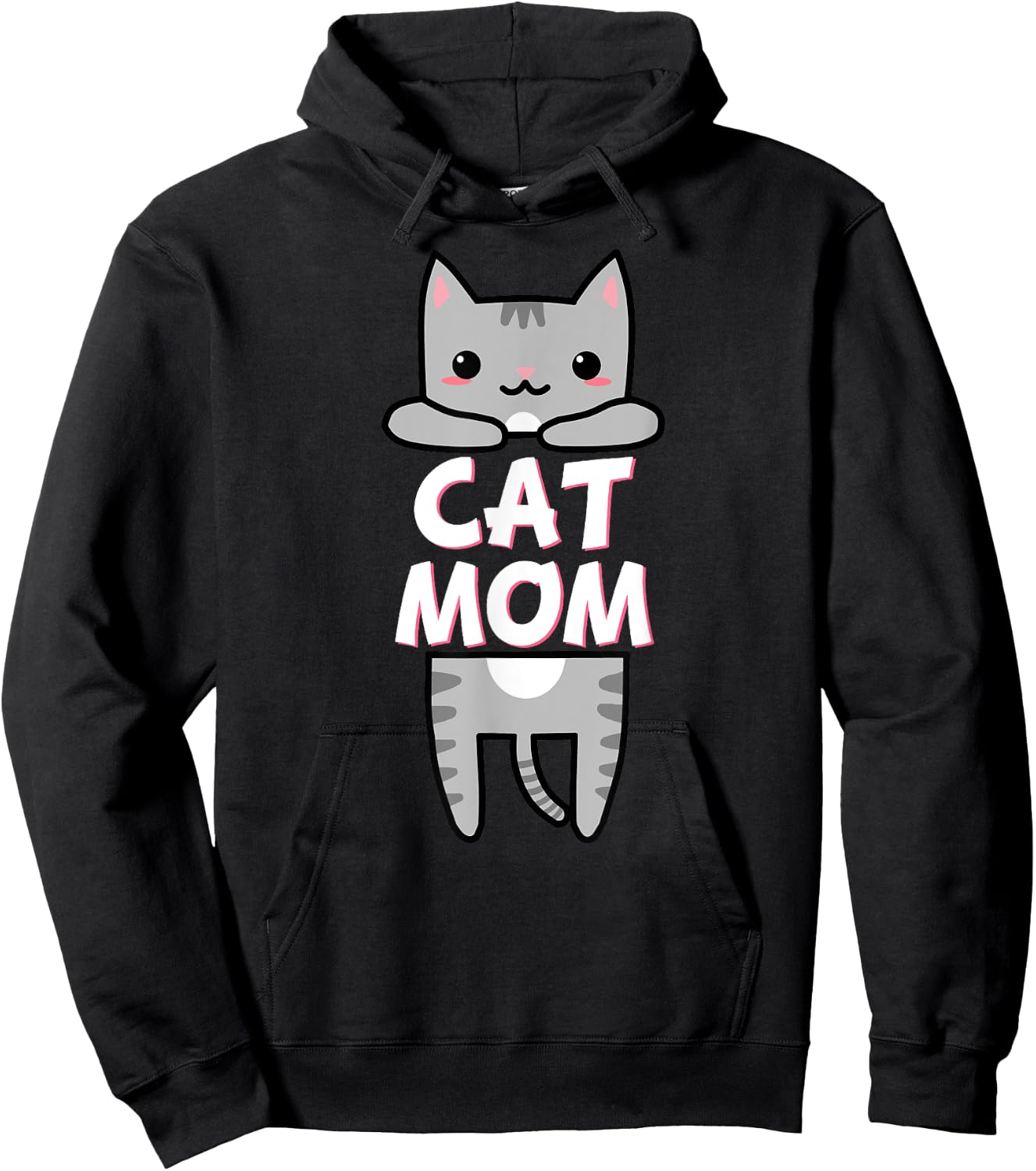 Cat Mom Kawaii Grey Tabby Kitty Cute Cat Men Women Kids Hoodie - Hoodie | Black