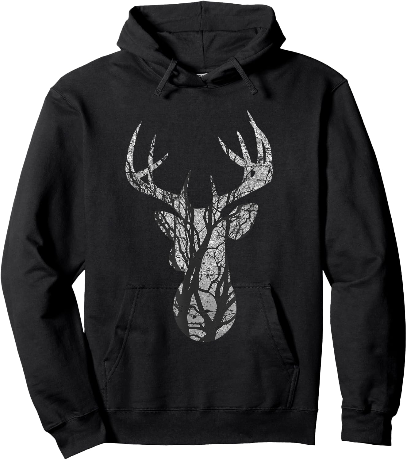 Eight Point Buck Deer Silhouette Woodlands T Shirt Hoodie - Hoodie | Black