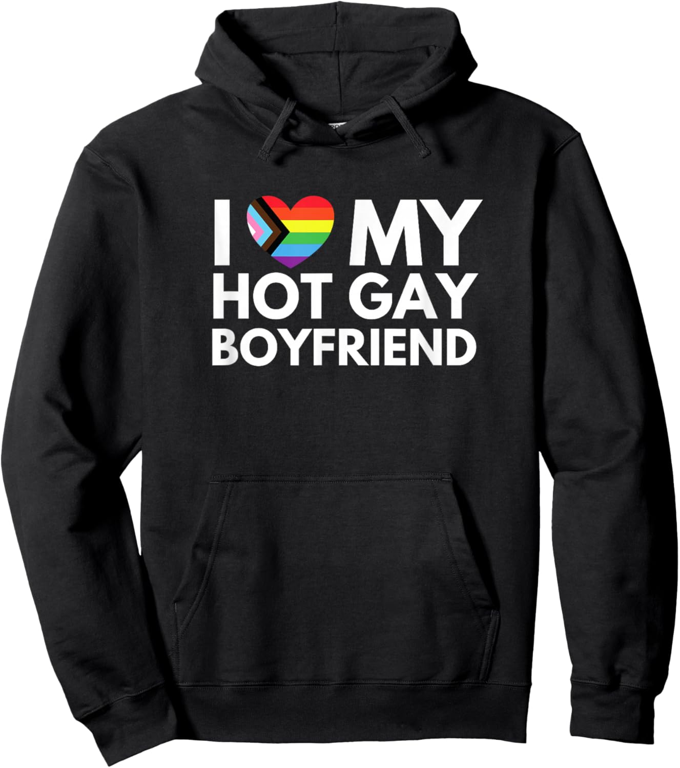 I Love Heart My Hot Gay Boyfriend Funny Y2K Gay Pride LGBTQ+ Hoodie - Hoodie | Black