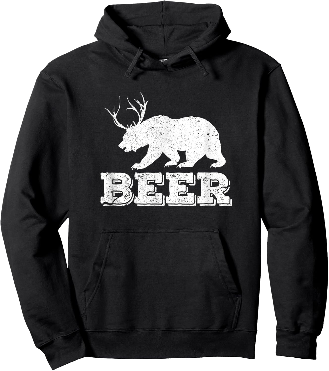 Beer Bear Deer Funny Hunting Vintage Hoodie - Hoodie | Black