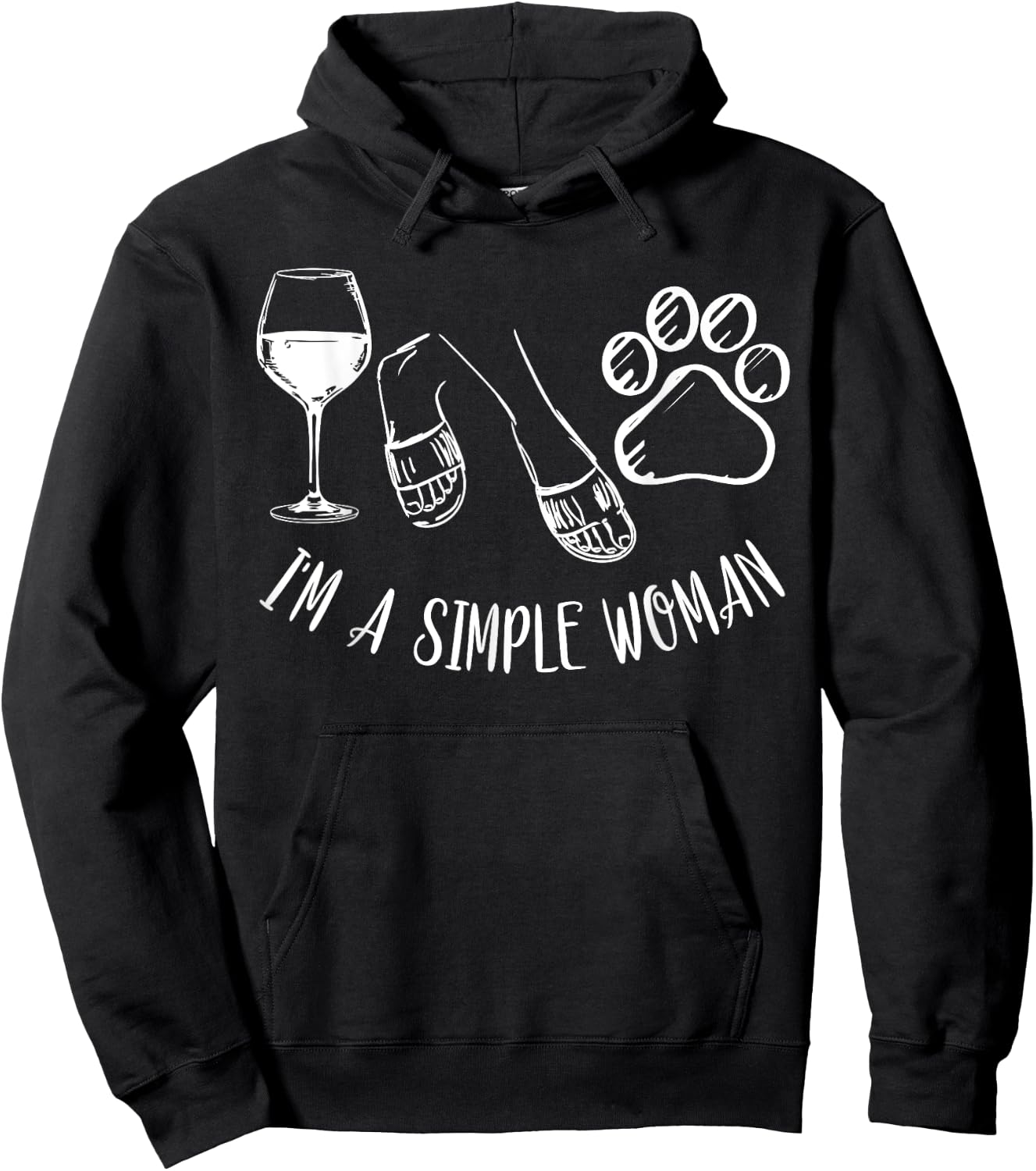 I'm a Simple Woman Shirt Funny Wine Flip Flops Dog Paw Print Hoodie - Hoodie | Black