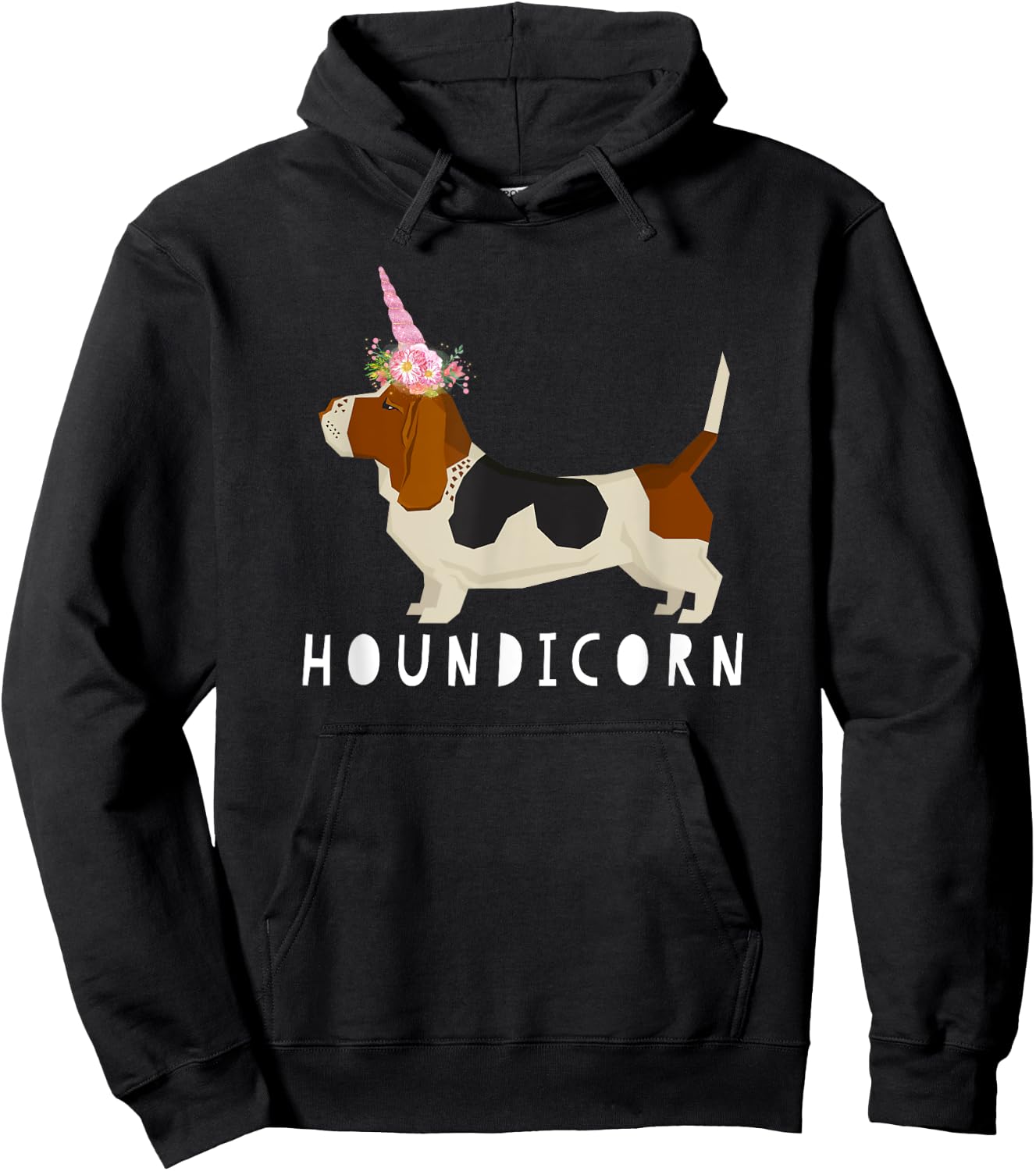 Houndicorn! Funny Basset Hound Unicorn Dog Love T Shirt Women Girls Kids Hoodie - Hoodie | Black