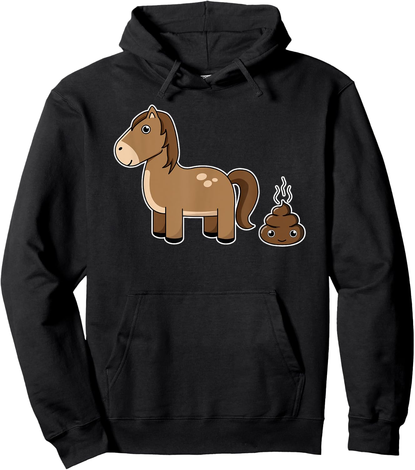 Funny Horse Shit Poop Face Cartoon Illustration Gift Hoodie - Hoodie | Black