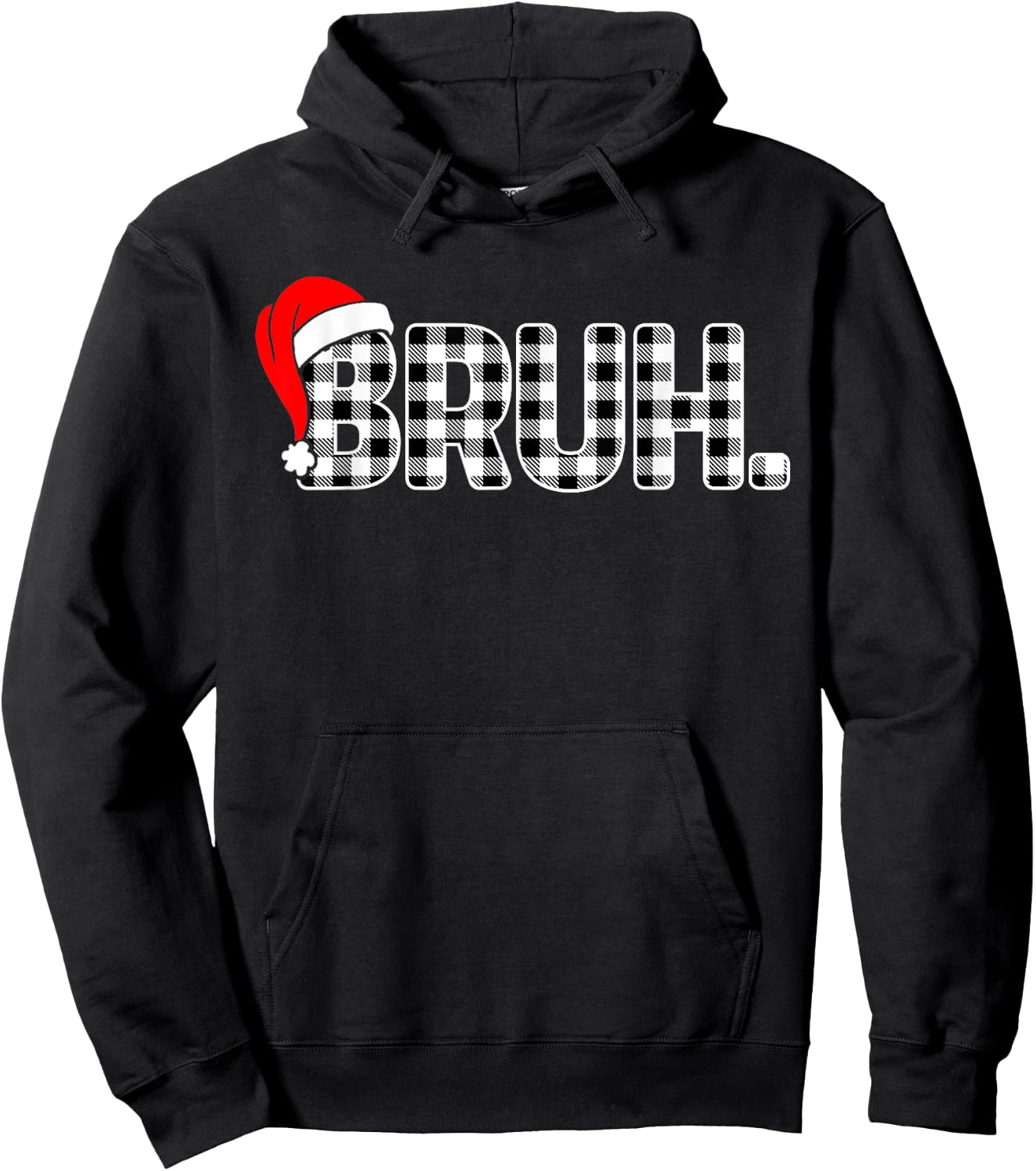 Bruh Funny Christmas Plaid Teens Boys Kids Xmas Pajamas Hoodie - Hoodie | Black