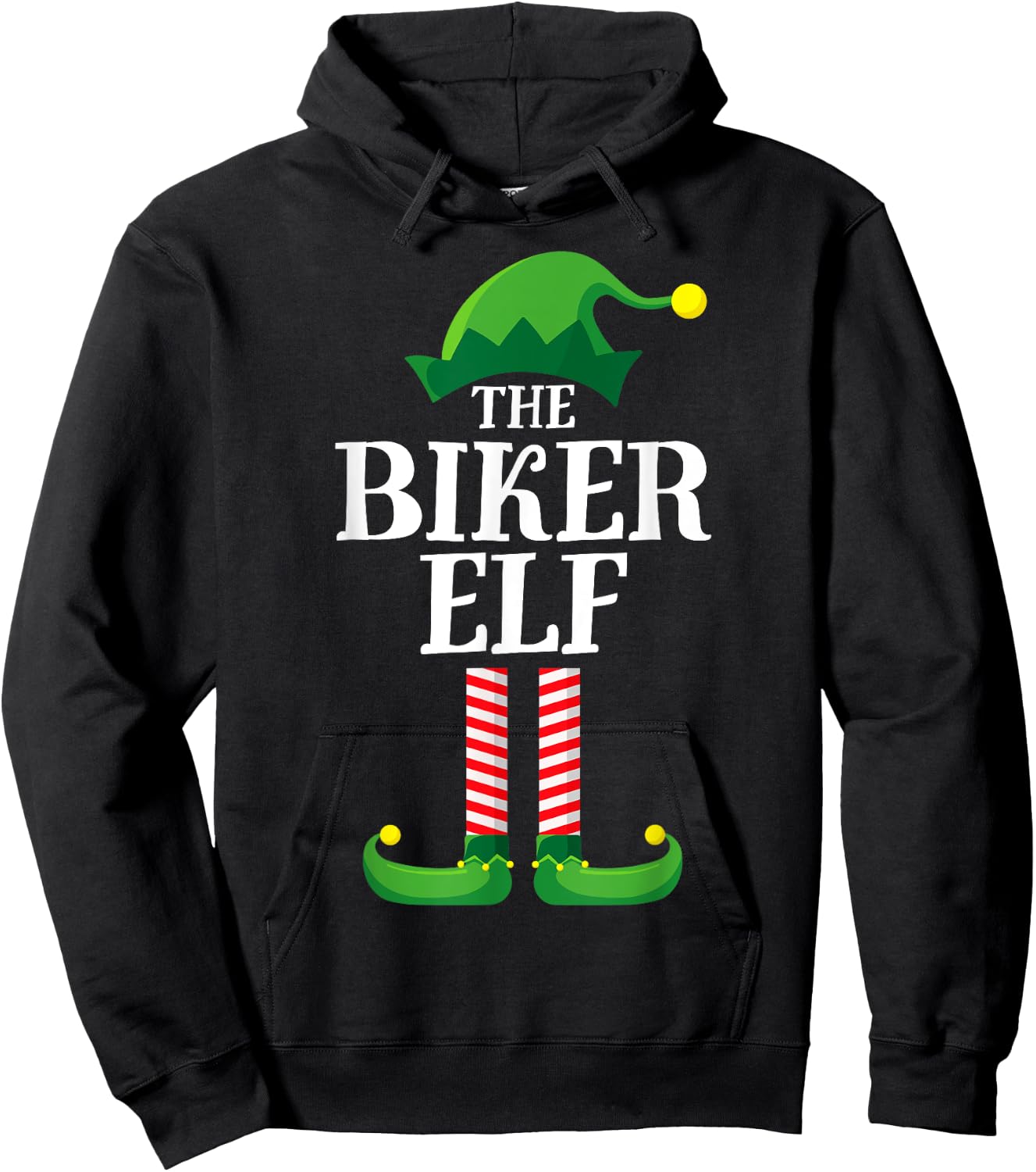 Biker Elf Matching Family Group Christmas Party Pyjamas Hoodie - Hoodie | Black