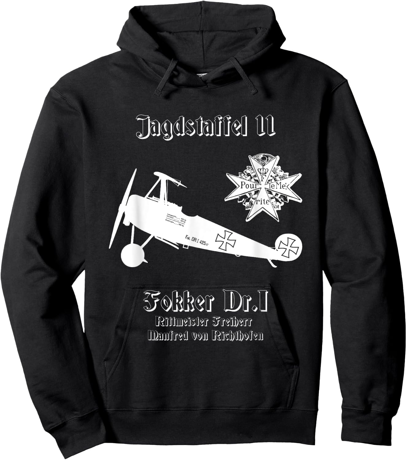 Jasta 11 Fokker DR.I German Triplane Dreidecker Richthofen Hoodie - Hoodie | Black