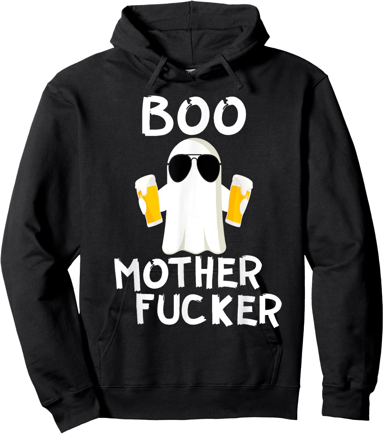 Boo MotherFucker Funny Beer Drinking Ghost Adult Halloween Hoodie - Hoodie | Black