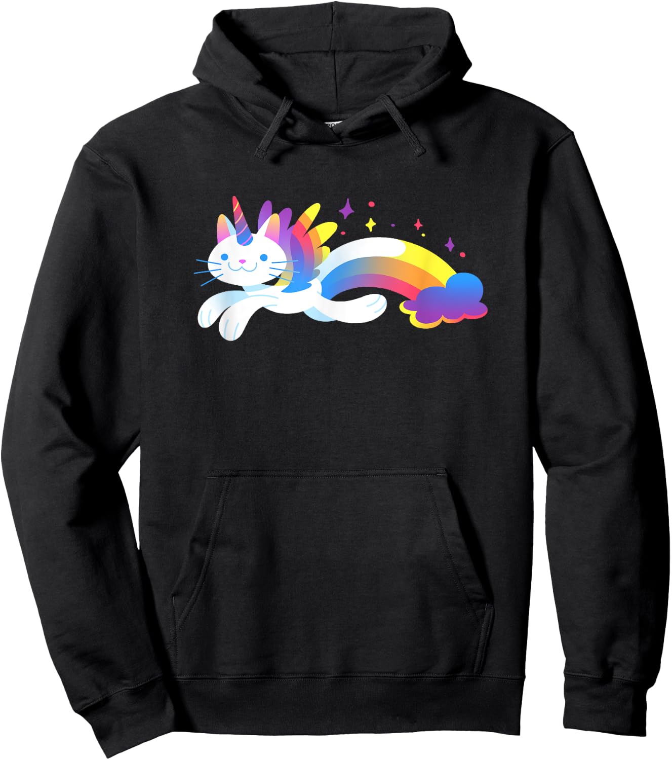 Unicorn Kitty Rainbow - Flying Unicat Caticorn Women Girls Kids Hoodie - Hoodie | Black