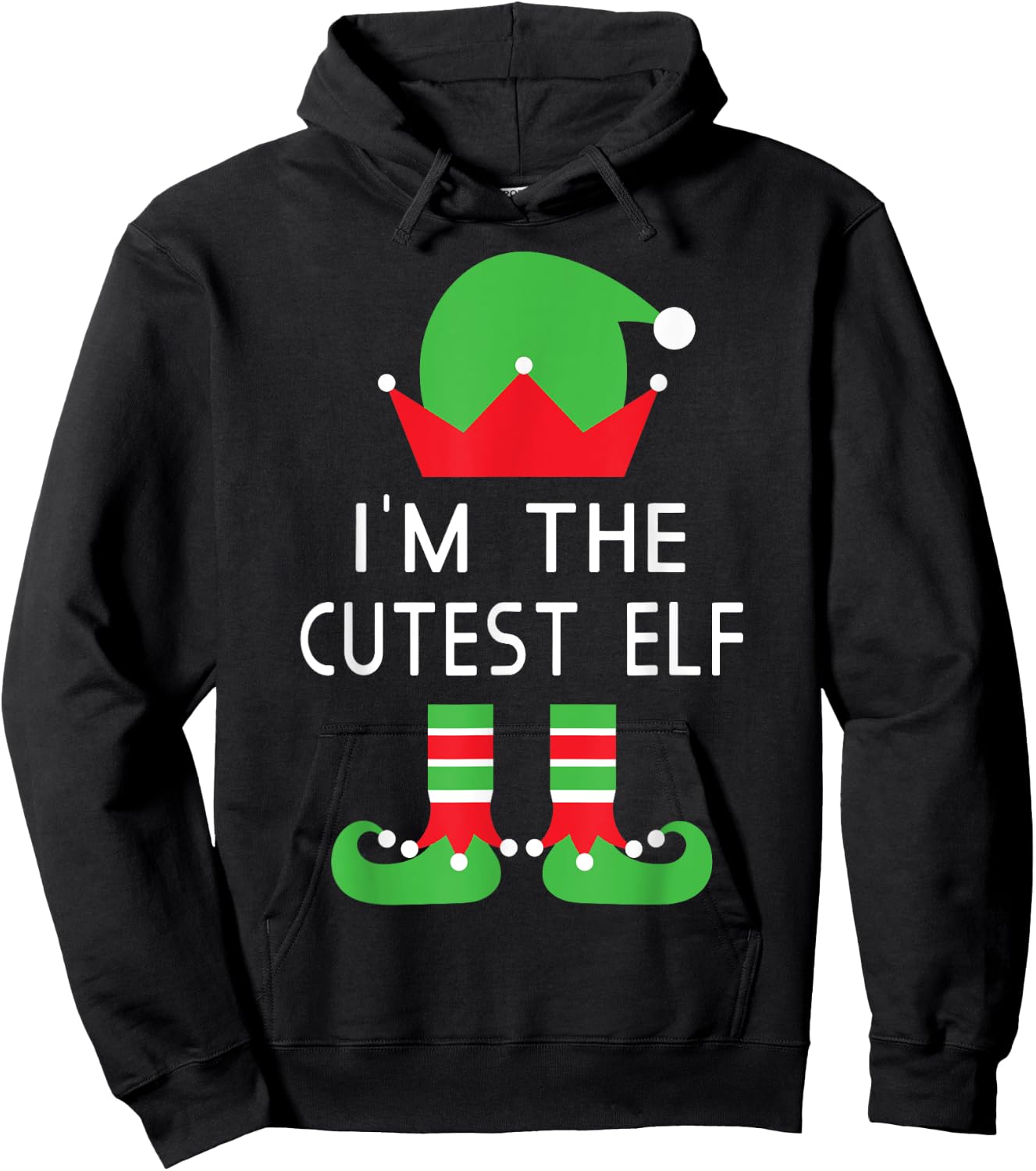 I'm The Cutest Elf Funny Christmas Matching Group Family Hoodie - Hoodie | Black