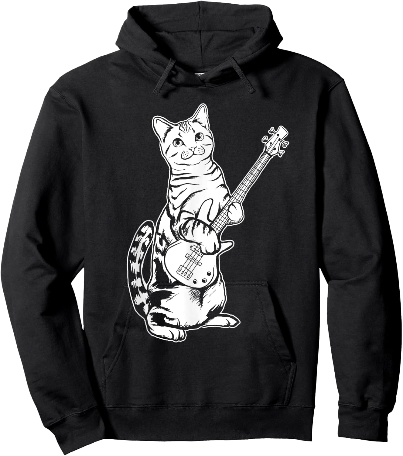 Funny Cat Playing Bass Cool Musician Women Girls Kids Hoodie - Hoodie | Black