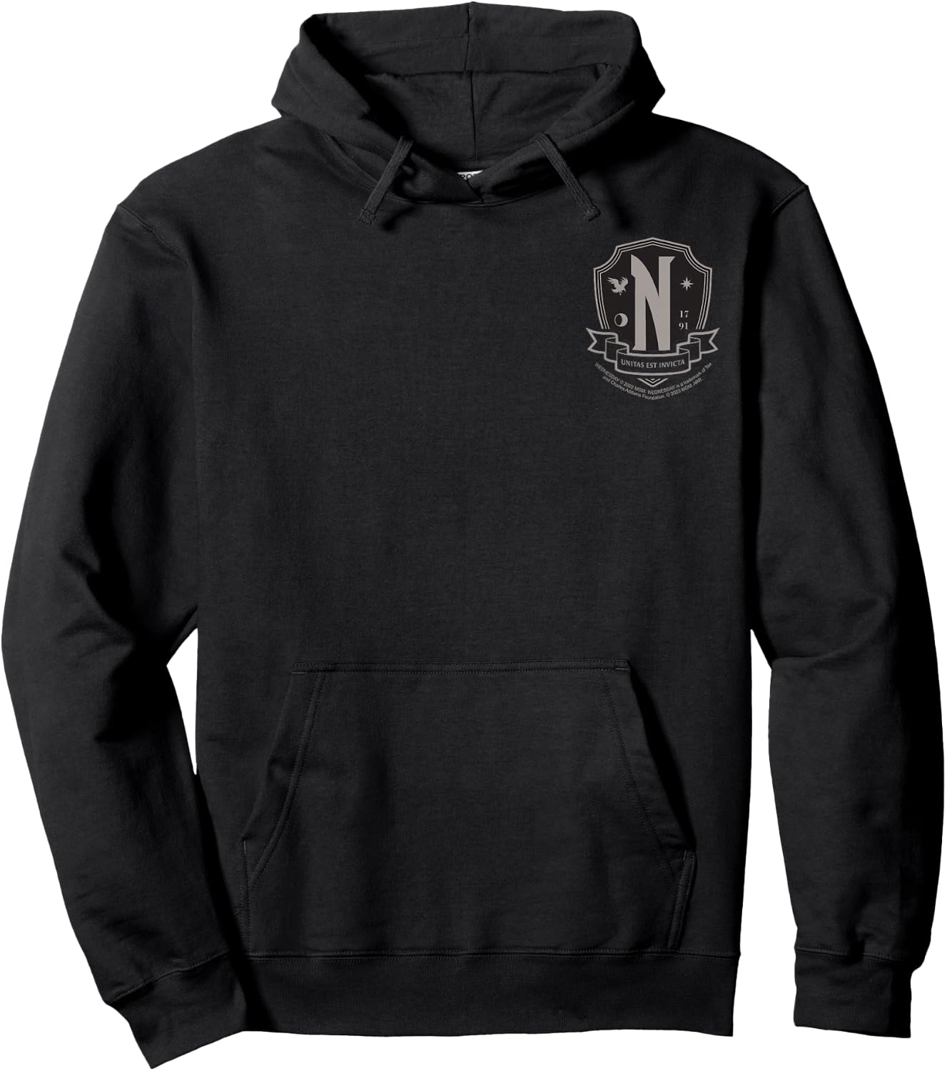 Wednesday Halloween Nevermore Crest Pocket Logo Costume Alt Hoodie - Hoodie | Black