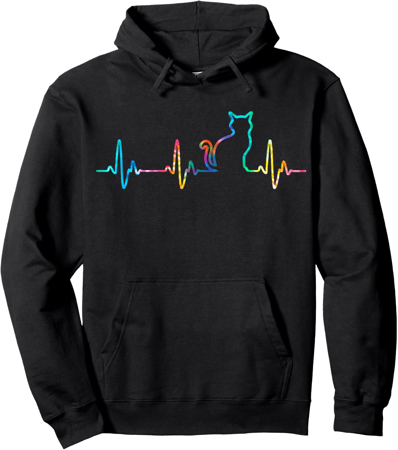 Cat Heartbeat Cat Lover Animal Lovers Tie Dye Hoodie - Hoodie | Black