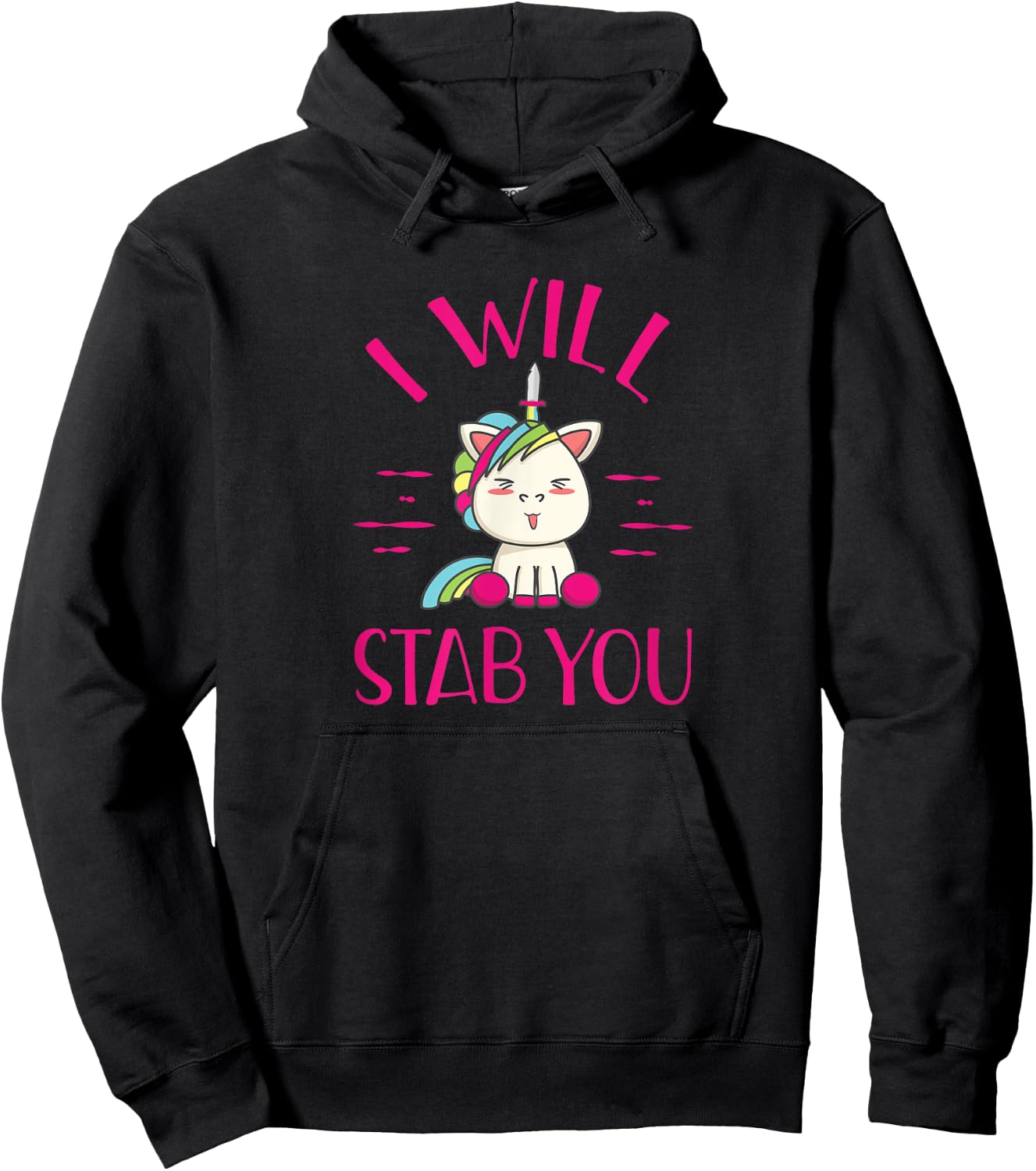 Evil Unicorn I Will Stab You Funny Novelty Rainbow T Shirt Hoodie - Hoodie | Black