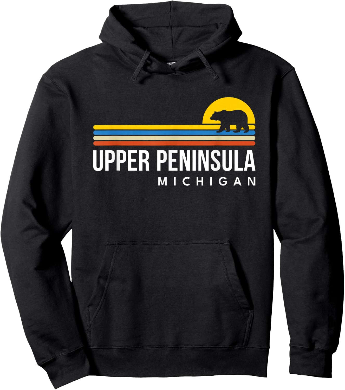Upper Peninsula Michigan MI Bear Vintage Retro Souvenirs Hoodie - Hoodie | Black