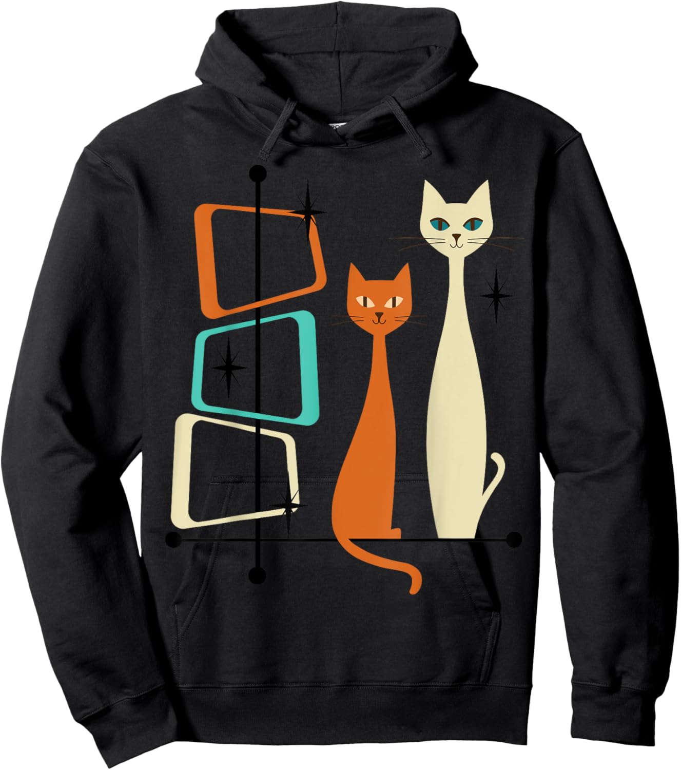 Retro Mid-Century Modern Cats 50s 60s Style Hoodie - Hoodie | Black