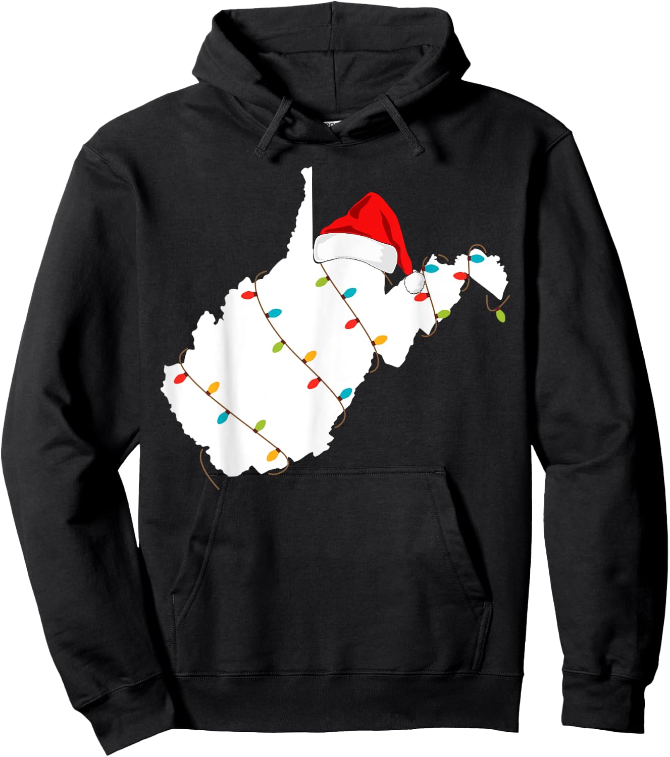 West Virginia Map Christmas With Santa Hat Hoodie - Hoodie | Black