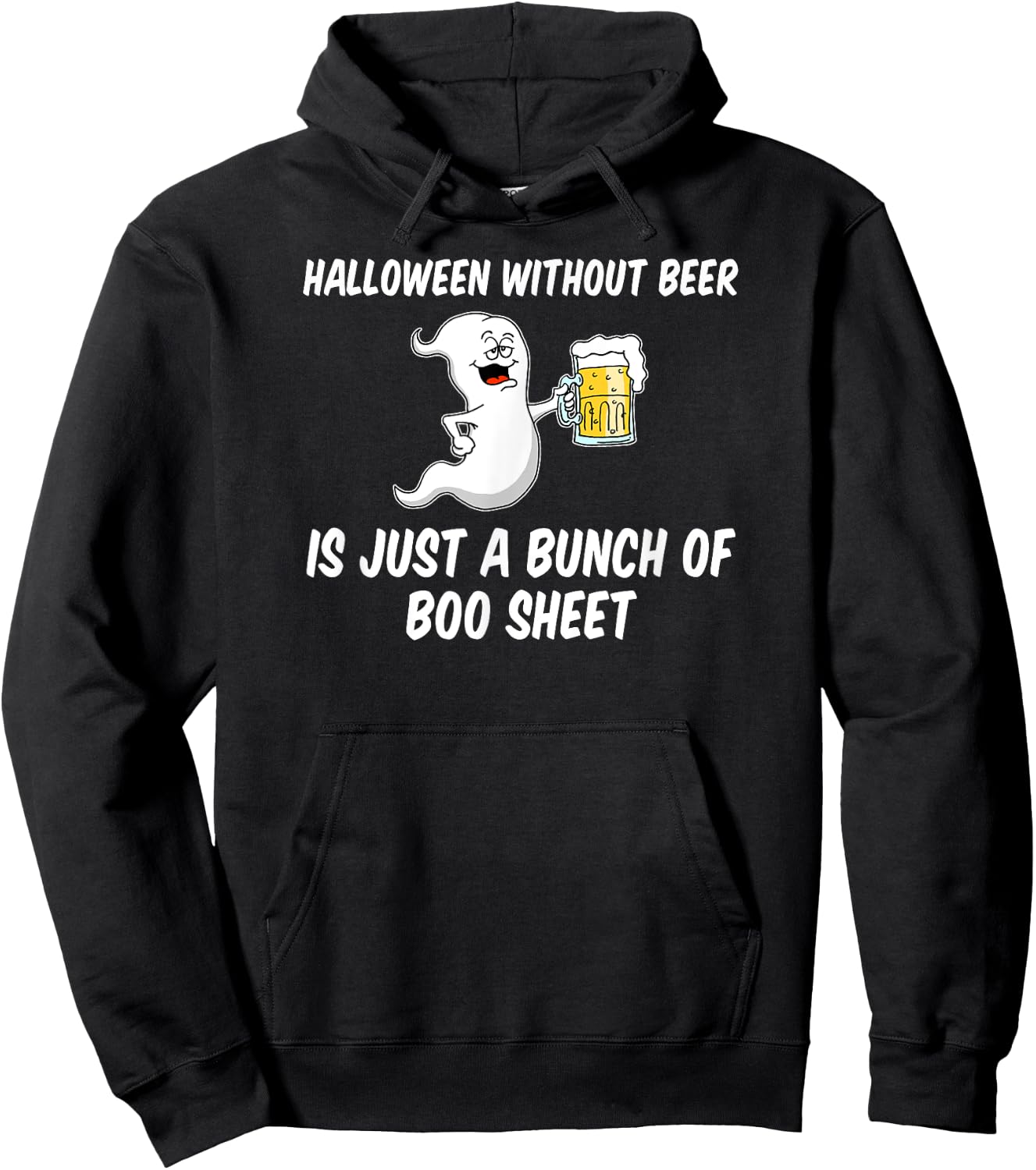 Halloween Without Beer Boo Sheet Funny Ghost Cartoon Hoodie - Hoodie | Black