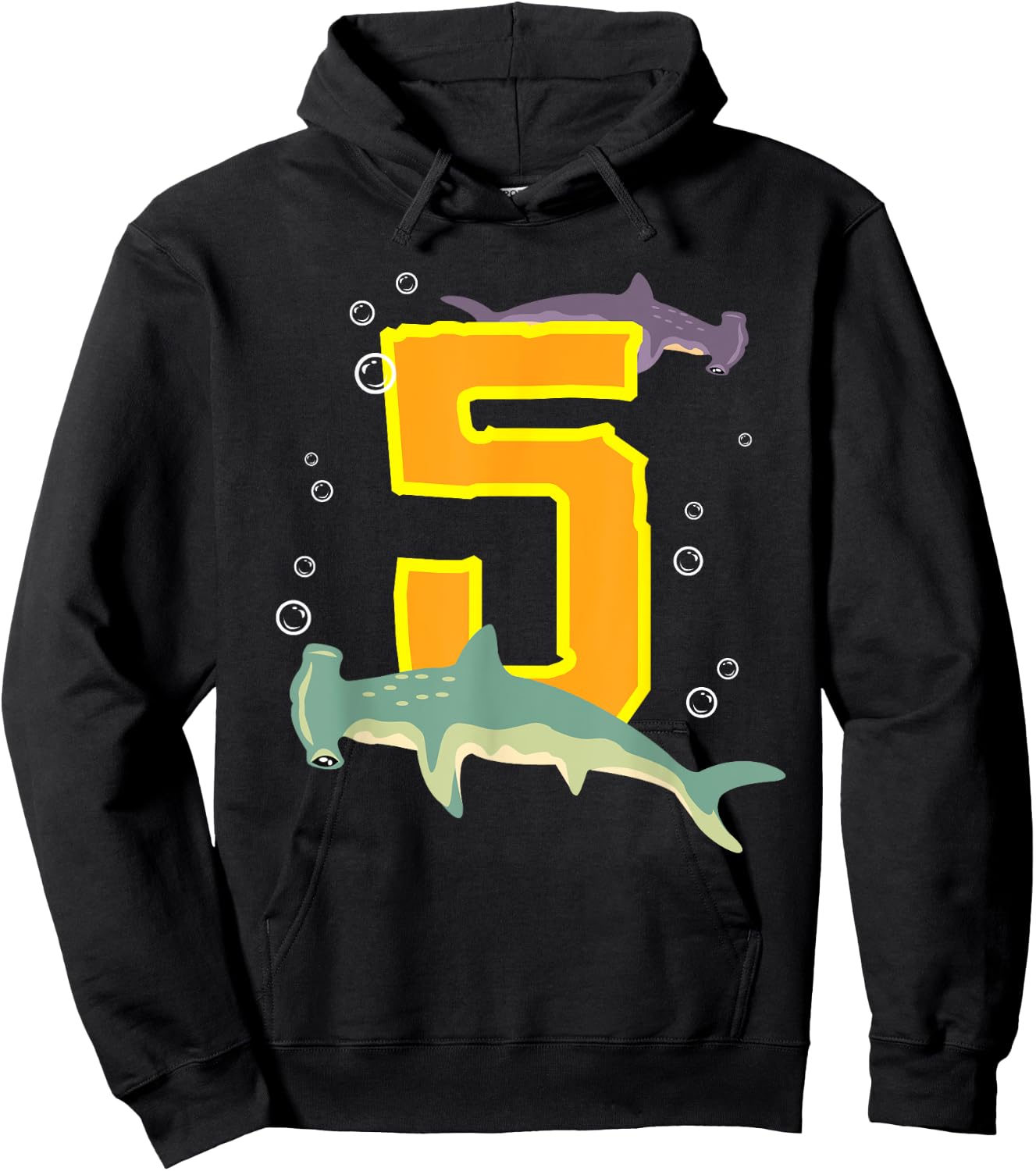 Hammerhead Shark Lovers 5 Year Old Kids Birthday Hoodie - Hoodie | Black