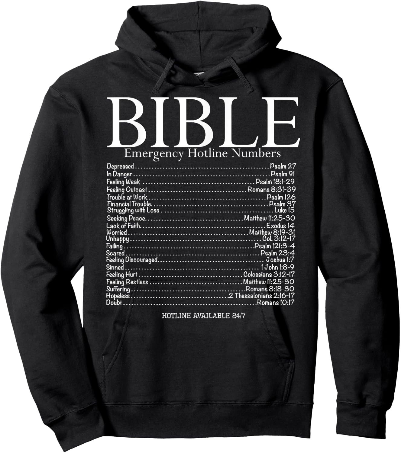 BibleLifestyle Bible Emergency Hotline Numbers , Adult, Black, Small, Short Sleeve, Classic Fit, Modern Classic, Bible Theme Hoodie - Hoodie | Black