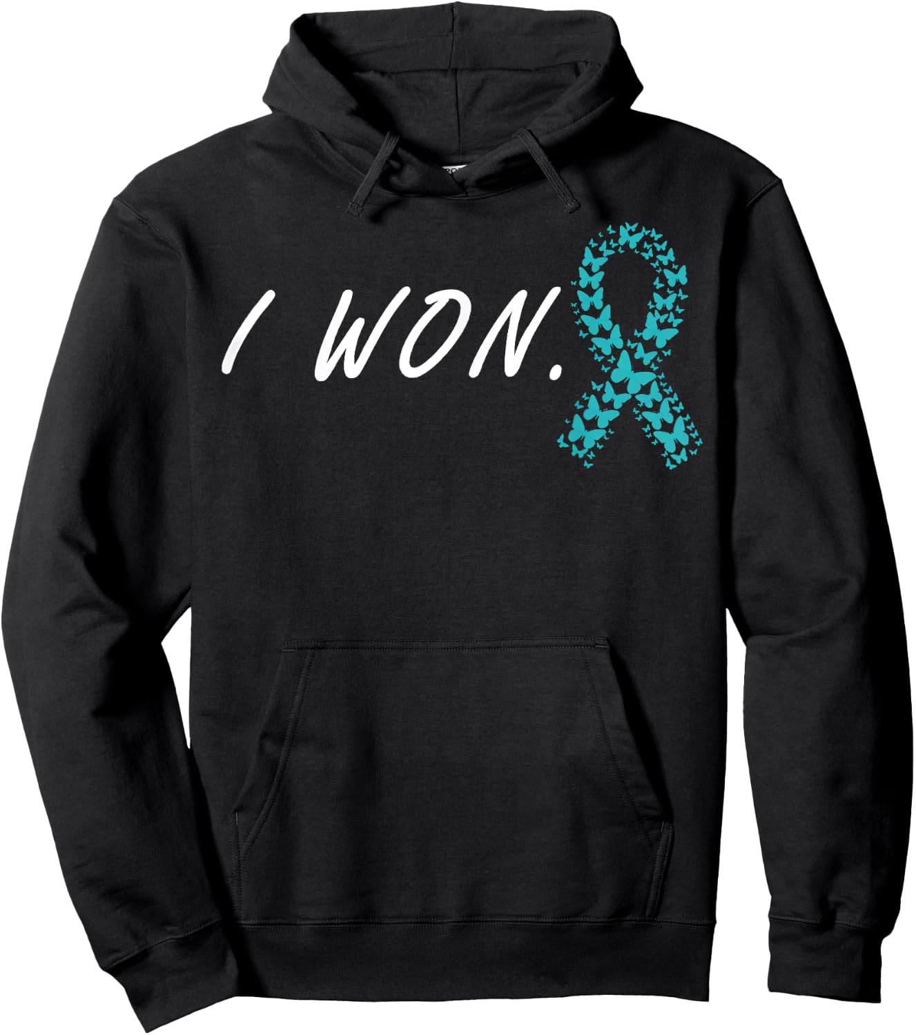 I Won Cervical Cancer Awareness Support Teal Ribbon Survivor Hoodie - Hoodie | Black