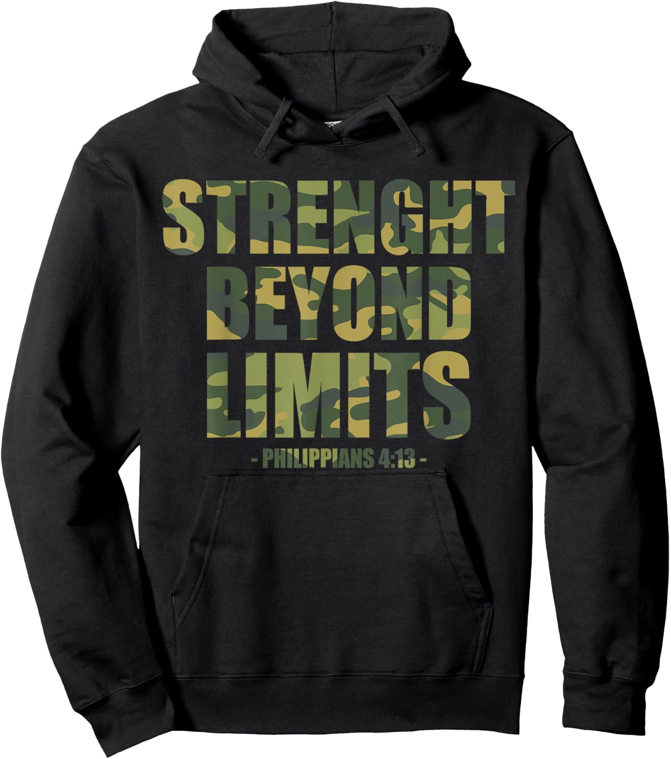 Strenght Beyond Limits Christian Men Camo Scripture Gym Work Hoodie - Hoodie | Black