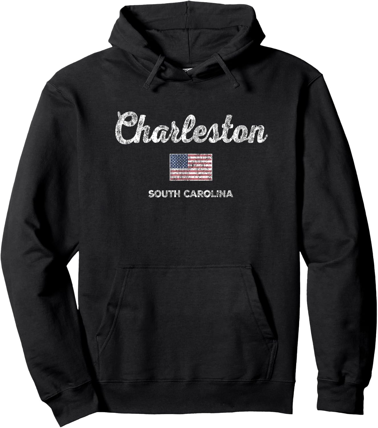 Charleston SC Vintage Sports Script Flag Hoodie - Hoodie | Black
