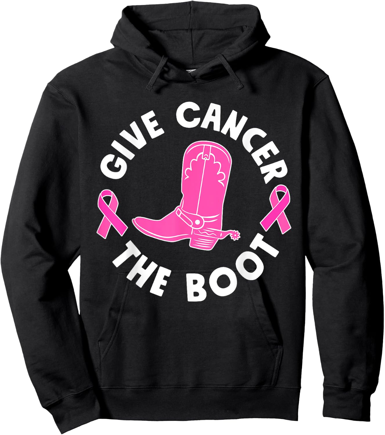 Give Cancer The Boot Westers Cowgirl Boots Breast Cancer Hoodie - Hoodie | Black