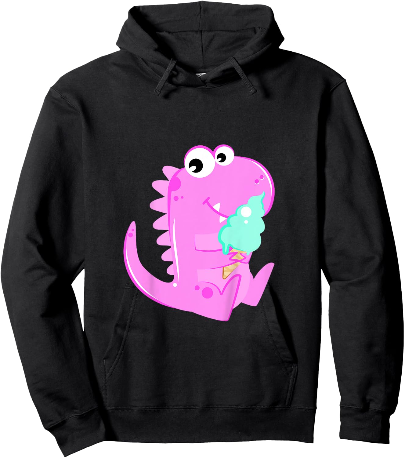 Pink Dinosaur Dino Eating Ice Cream For Girls Hoodie - Hoodie | Black