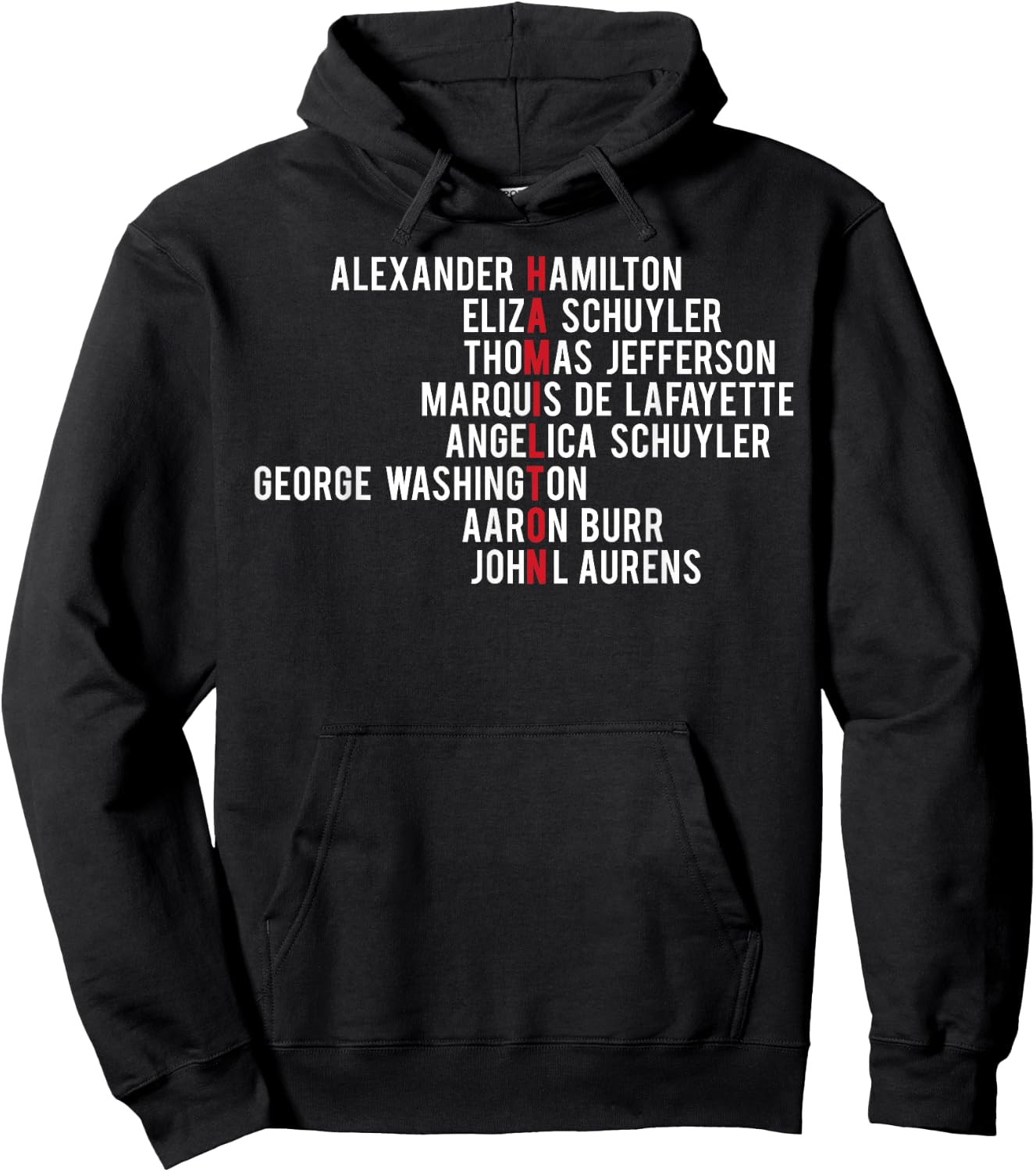 Hamilton, Eliza, Jefferson, Angelica, & Burr Names Shirt Hoodie - Hoodie | Black