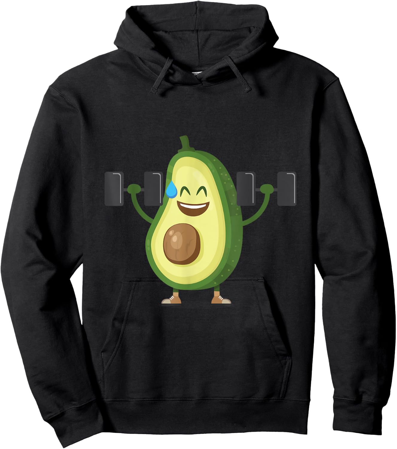 Happy Avocado Lifting Weights Workout, Funny Cartoon Hoodie - Hoodie | Black