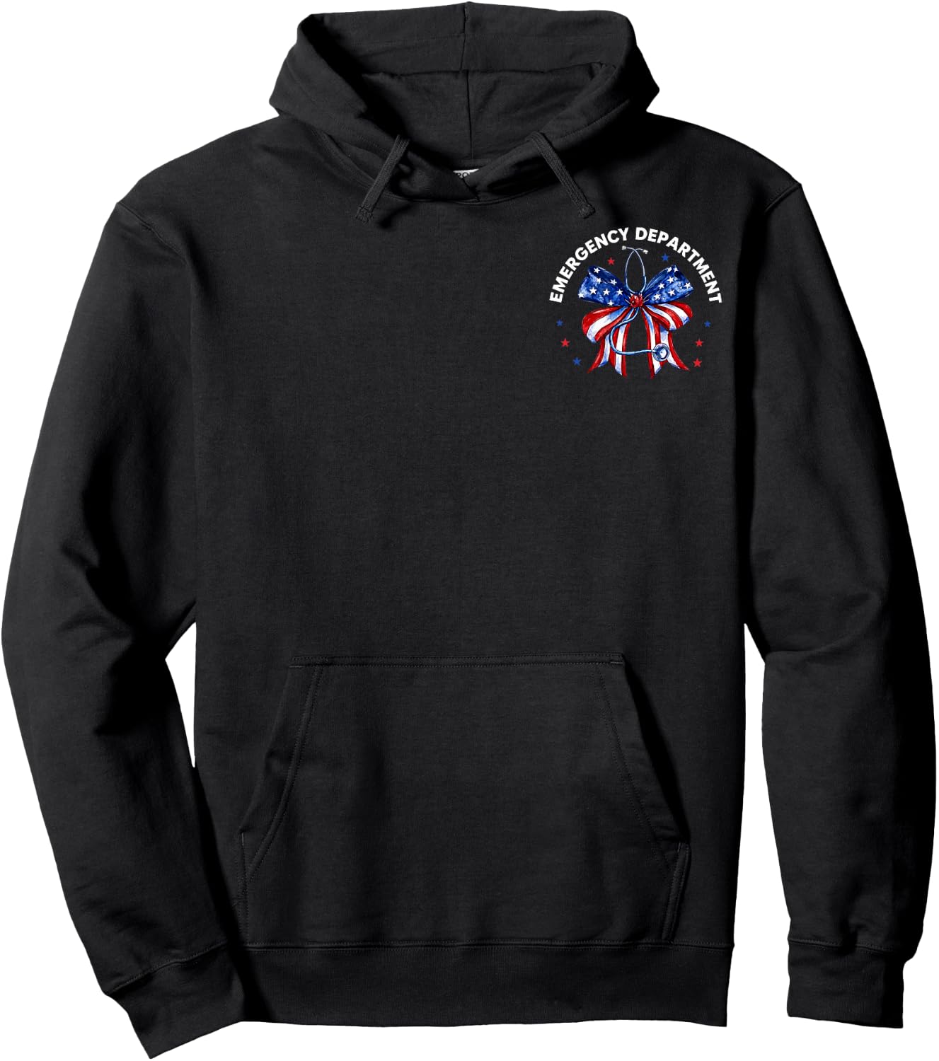 2 Side Emergency Department 4th of July ER Nurse US Flag Bow Hoodie - Hoodie | Black